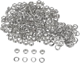 HARFINGTON 200set Grommets Kit Metal Eyelets 4.5mm 3/16" Hole Tiny Grommet for Shoes Clothes Belt Bag DIY Project, Silver Tone