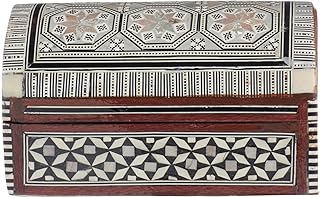 صندوق مجوهرات صدف وخشب من اتش اس جي، 14 سم - متعدد الالوان