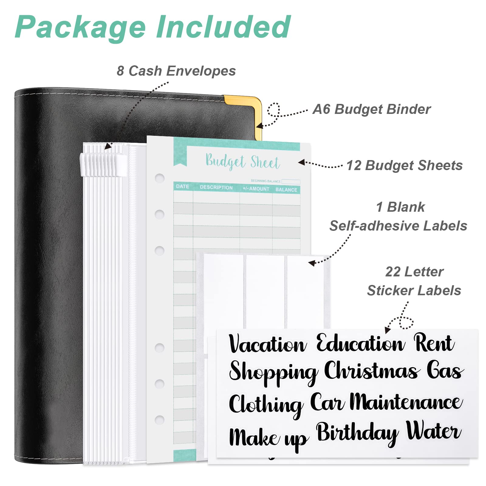 Hnogri Budget Binder with Zipper Envelopes - Image 3