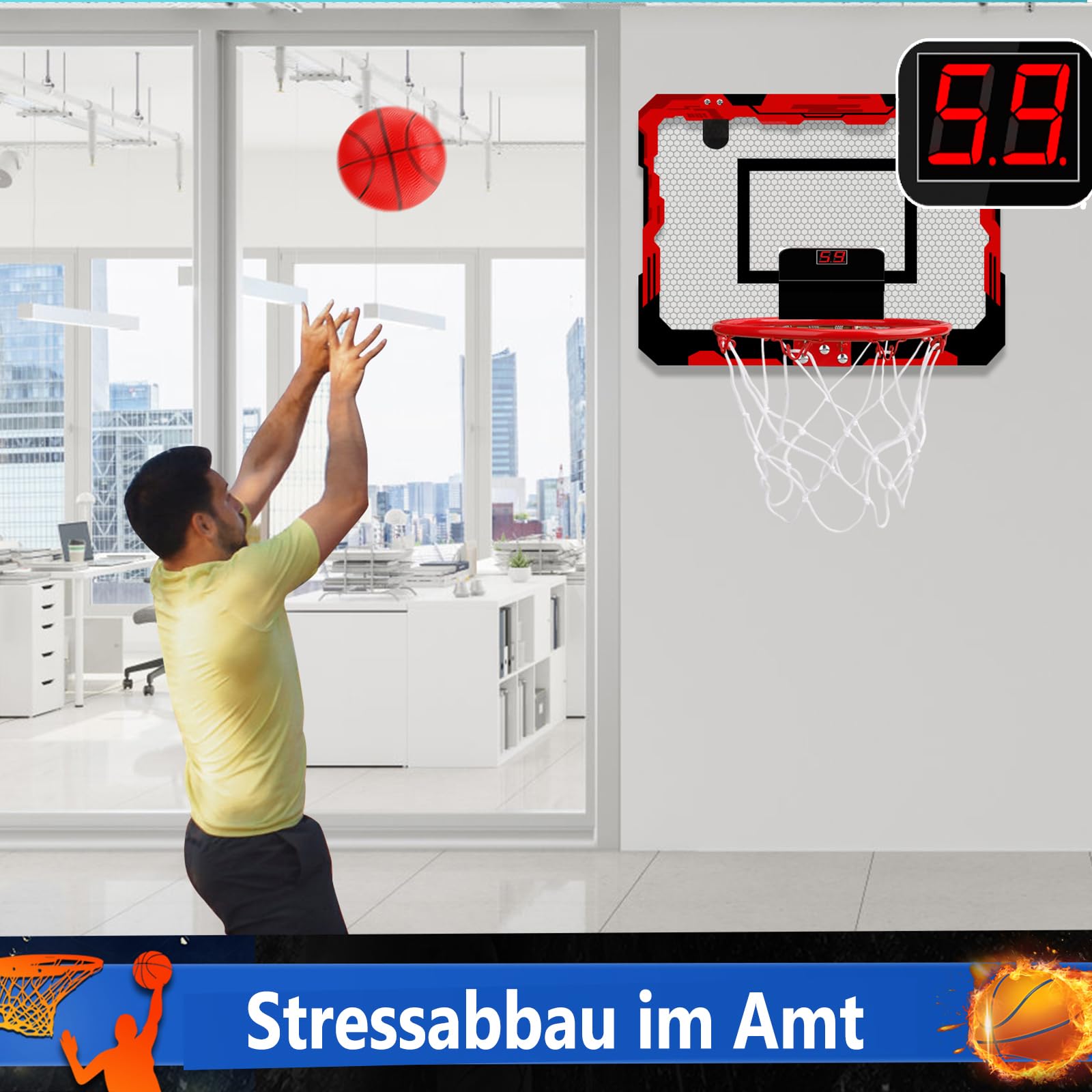 Anzmtosn Mini Indoor Basketball Reifen für Kinder, Kleiner Indoor Basketball Reifen für Tür Metallrand Ziel Hängende Wand Mount Brett Sport Training Spiel für Erwachsene Büro Zuhause 40X30CM