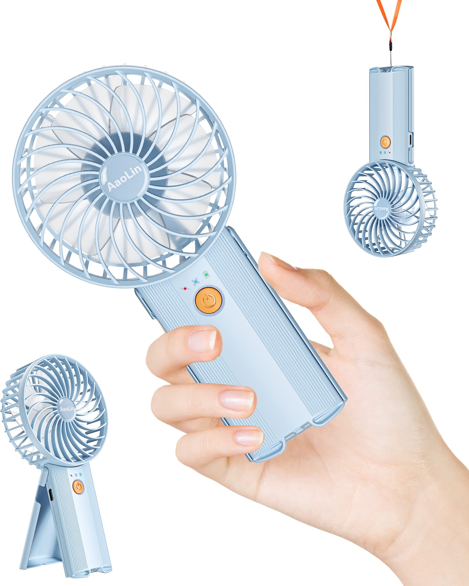 Mini Portable Folding Handheld Fans USB Rechargeable Personal Fan Neck Desktop 4-speed 3-in-1 Silent Handheld small Fan 6-15 hours battery life Suitable for summer travel Camping Outdoor Kids Gift