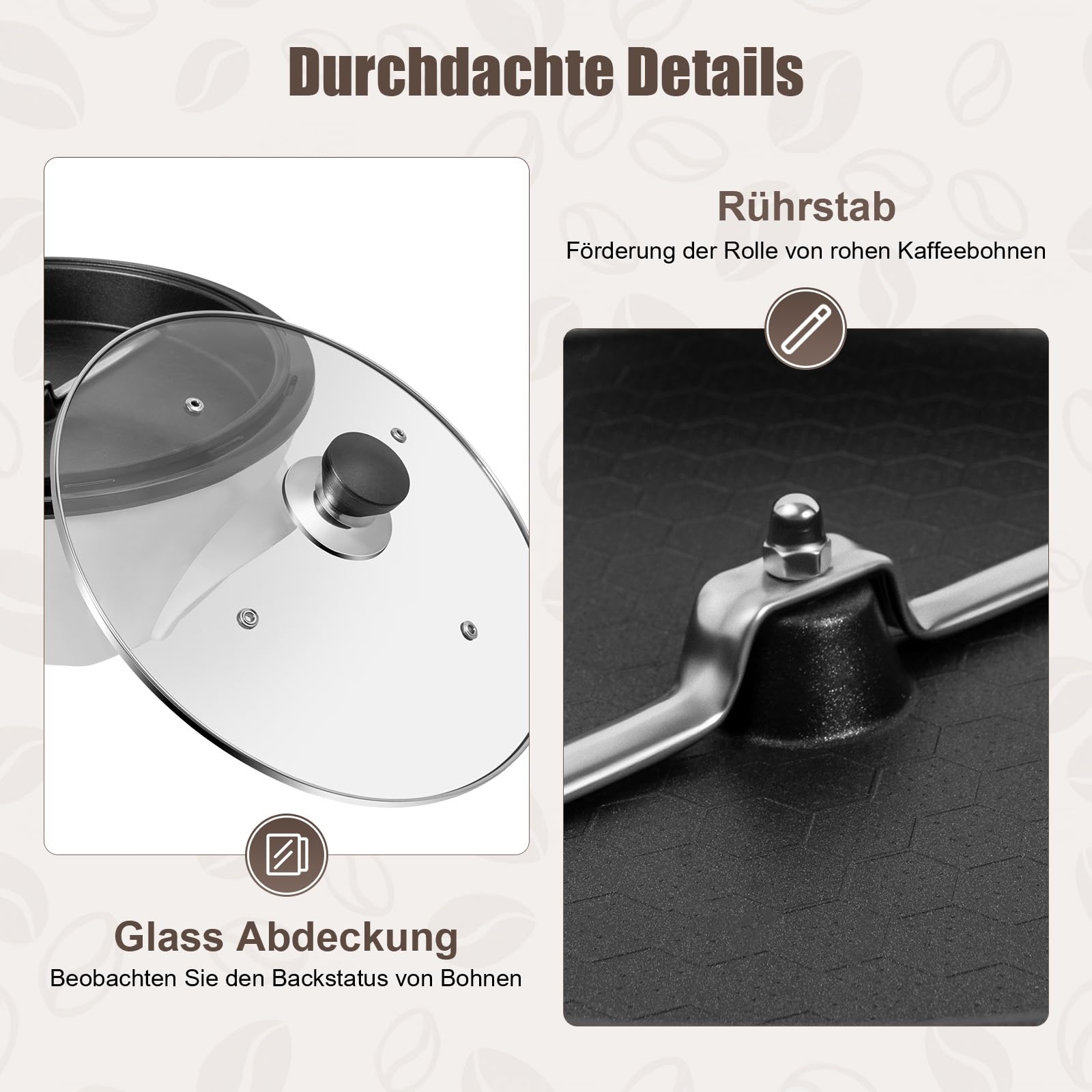 1200w Elektrische Kaffeeröster, Röstmaschine Bohnenröster MAX 1500g mit Einstellbare Temperatur, Kaffeeröstmaschine für Cafés, Familien, Vereine