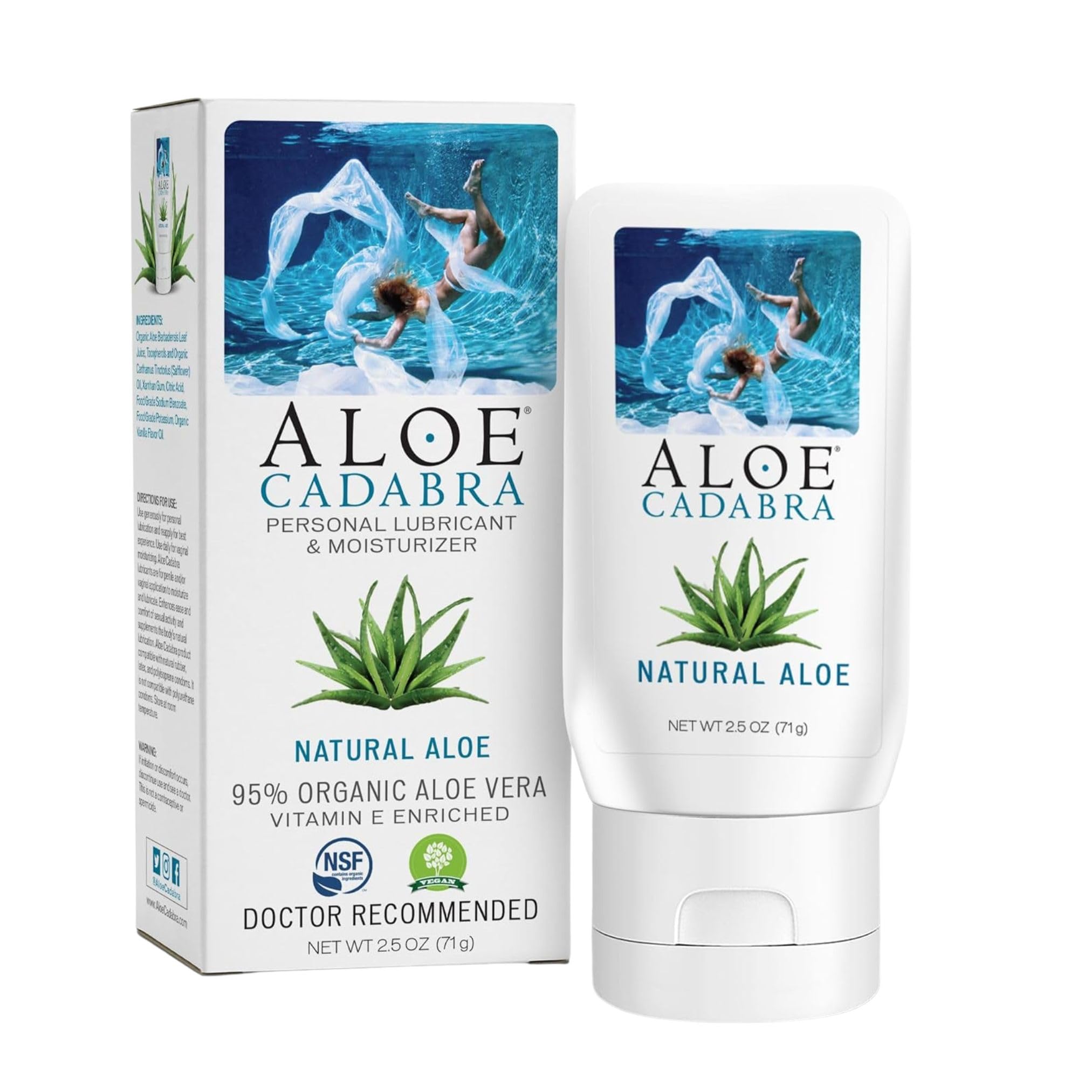 Natural Water Based Personal Lubricant and Vaginal Moisturizer, Organic Aloe Lube for Men, Women and Couples, Non-Staining, pH Balanced (Unscented 2.5 Ounces, 1 Pack)