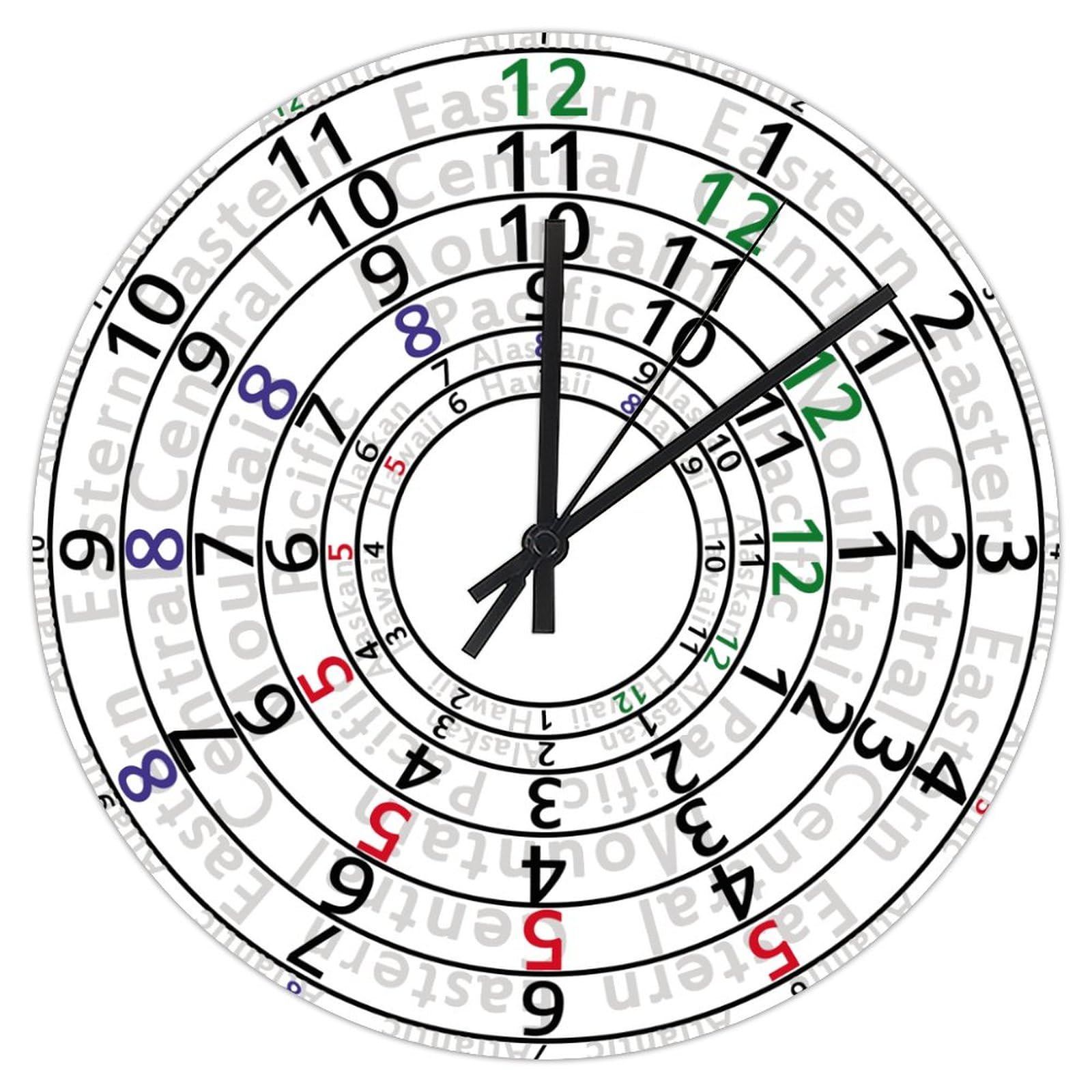 ArogGeld PVC Clock Time Zone Hanging Clock Time Teaching 12in Silent Non-Ticking Battery Operated Bright Numeral Clocks for Home Kitchen Living Room Bedroom Office Housewarming Gift