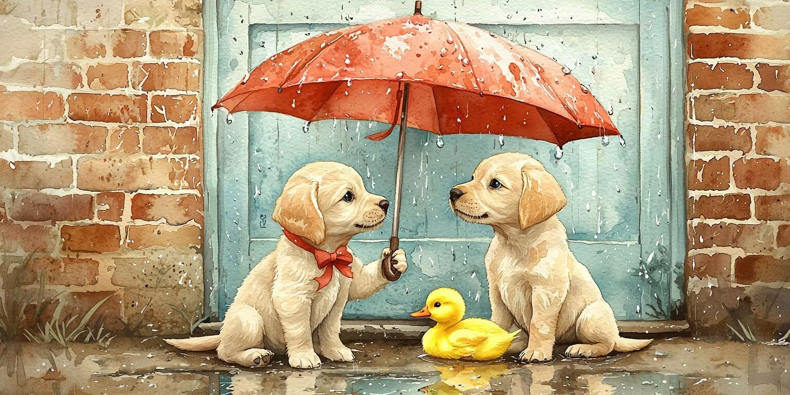 Broderie diamant chiots et parapluie kit complet 100x200cm C433 - 8