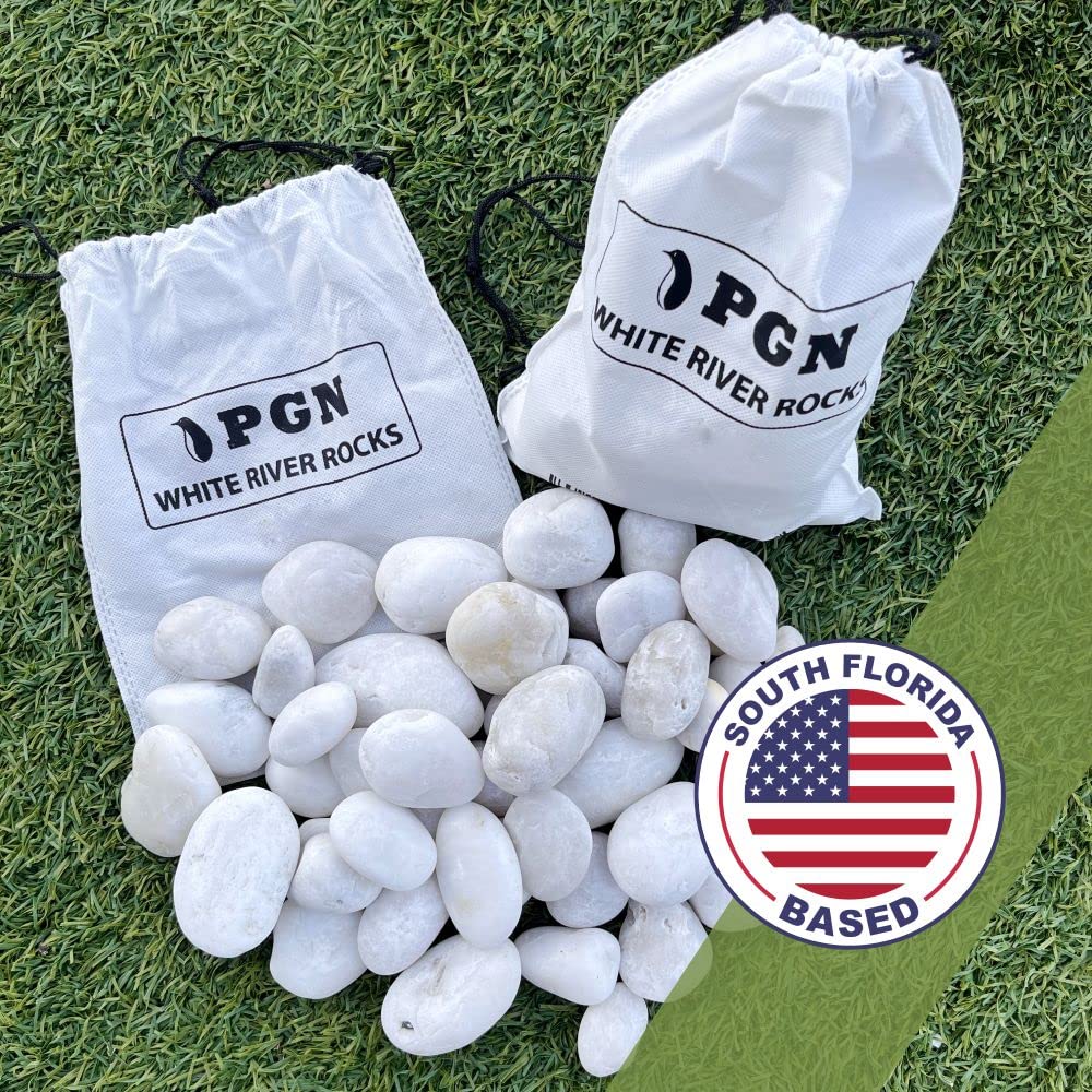PGN White River Rocks para plantas, 5 libras, rocas blancas con superficies lisas y pulidas, piedras de 1 a 3 pulgadas para macetas, decoraciones de acuario, jarrón, chimenea, paisajismo, decoración