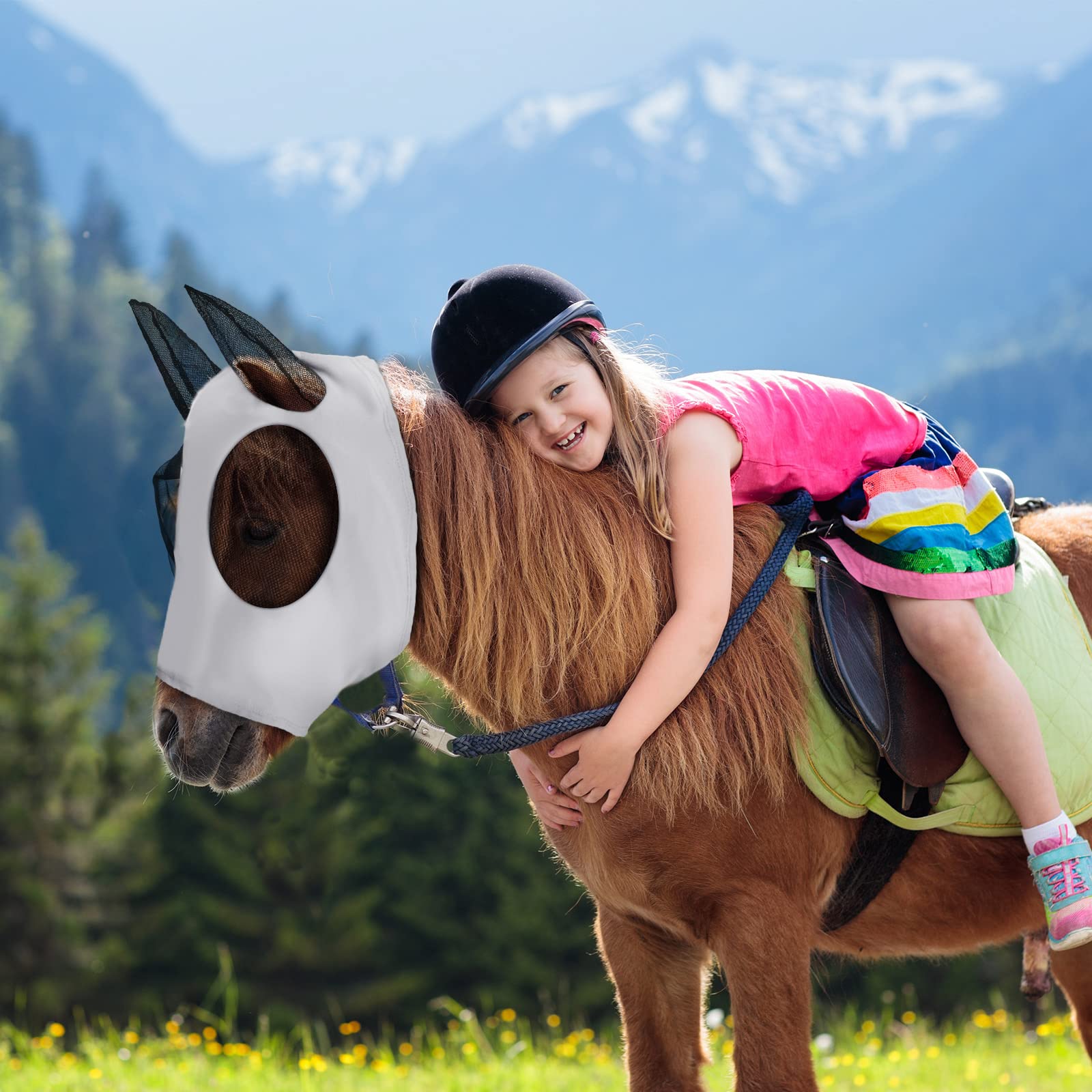 Qualirey 8 pezzi maschera per mosca cavallo confortevole maschera per cavallo con orecchie morbida elasticità antimosche protezione solare per cavallo (grande)
