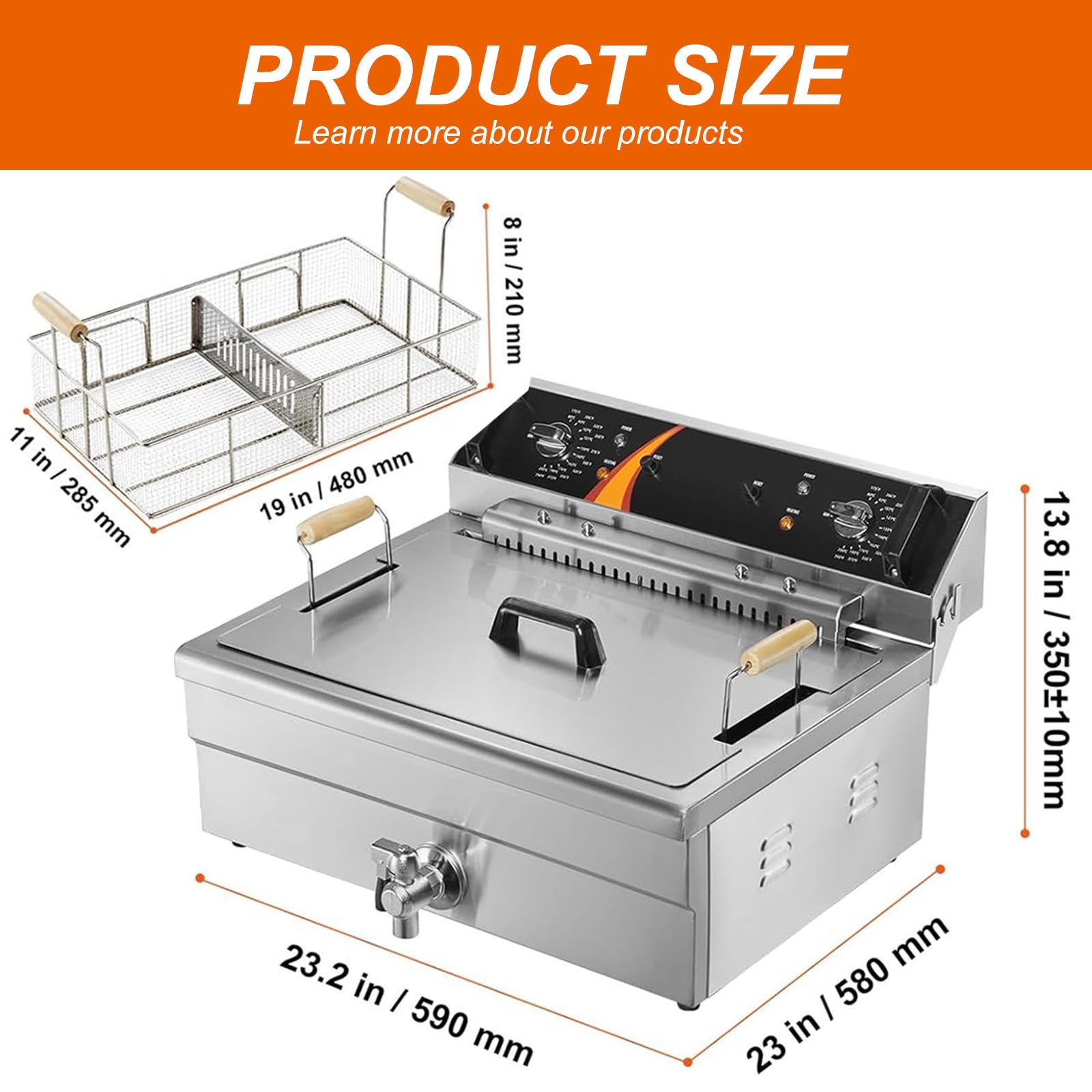 Friggitrice, Friggitrice Elettrica da Banco da 4800 W con Cestello Rimovibile da 21 QT, Friggitrice Commerciale A Cottura Rapida,220V