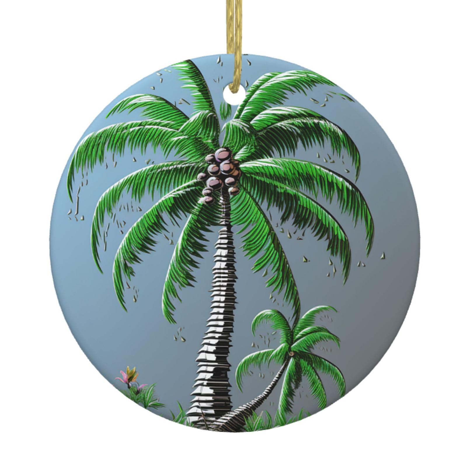 Fodpand Women's White Coconut Tree Christmas Ornaments 2025, Gift Exchange For Men, Collectible Ceramic Ornament Round Hanging Ornaments For Christmas Tree Decoration