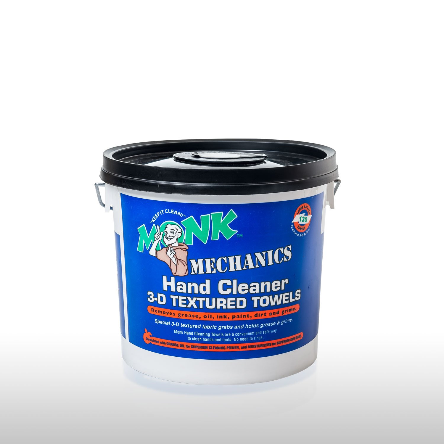 Monk Wipes Mechanics Heavy Duty Wipes, Large Shop and Mechanic Wipes, Multi-Purpose Surface and Hand Cleaning, 4 Buckets of 130 Count, Perfect for Removing or Cleaning Paint, Oil, Grease, Grime and More
