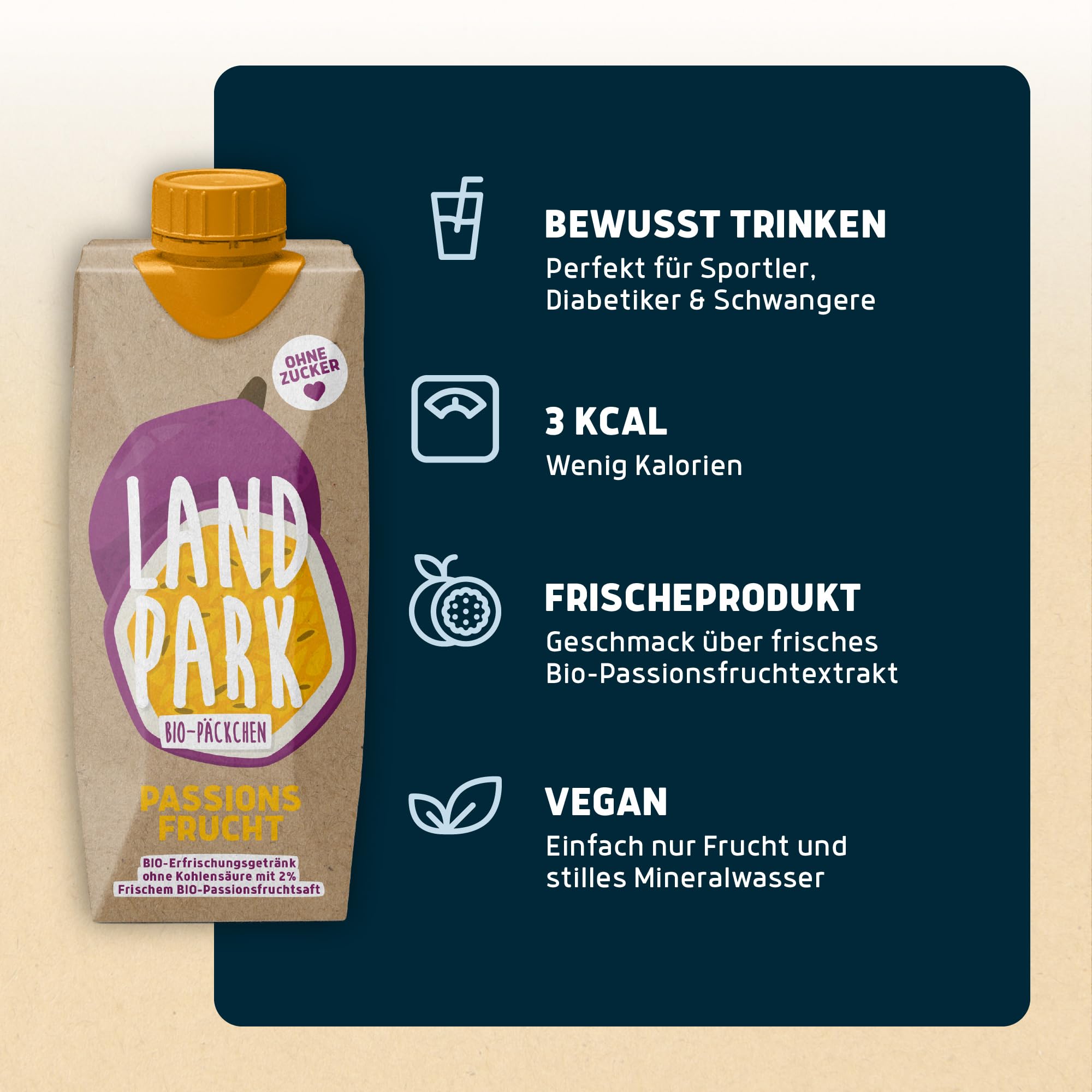 Landpark Bio-Erfrischungsgetränk Passionsfrucht (48er Pack) - Ohne Zucker und Süssungsmittel - Wasser mit Geschmack und Bio-Fruchtaroma