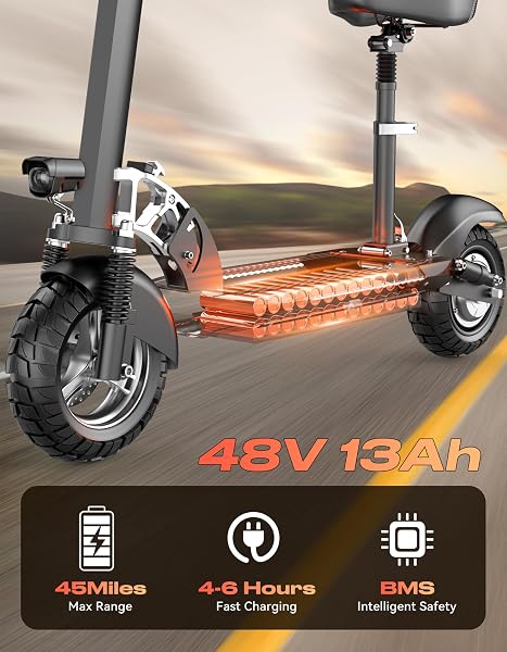 Electric Scooter for Adults with Seat, 1500W Peak Motor, 72 km Range, 40 km/h Top Speed, 48V 13Ah Battery, 136 kg Load Capacity, Dual Disc Brake, 10" Off-Road Foldable E-Scooter for Teens & Adults - 4