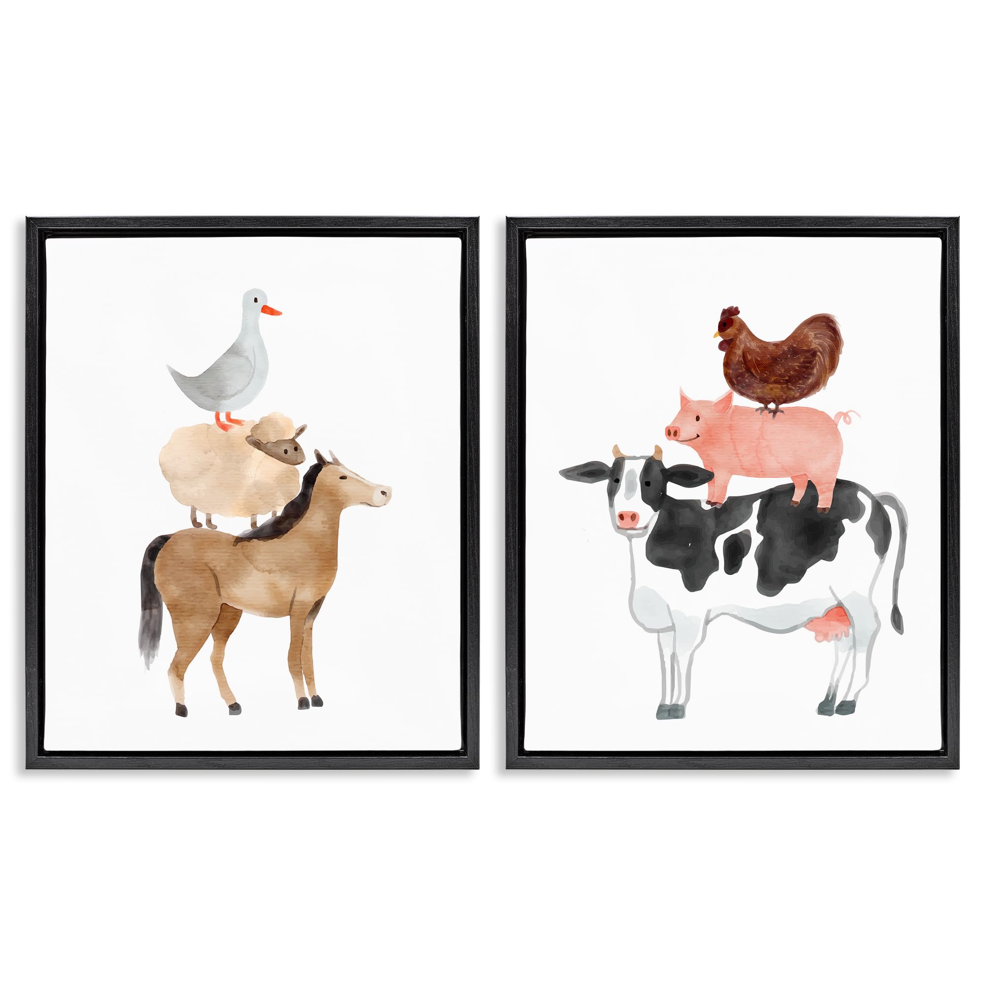 'Whimsical Farm Life Stacks'| 2pc Floating Frame Art Set 2