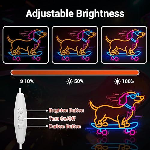 Miniatura 5 de Letrero de neón de monopatín con diseño de perro salchicha para decoración de pared, decoración de pared LED genial, regalo regulable para amantes