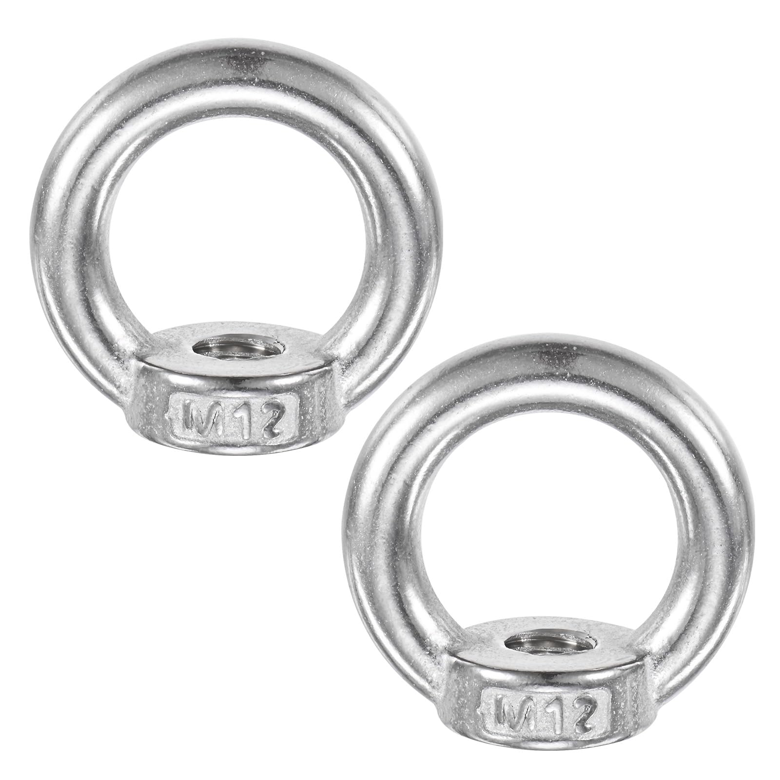 M METERXITY 2-Pack M12 Lifting Eye Nut, 304 Stainless Steel Metric Ring Shape Lifting Eye Threaded Nut Fastener for Hanging Lamp Chandelier/Swing [Silver Tone]