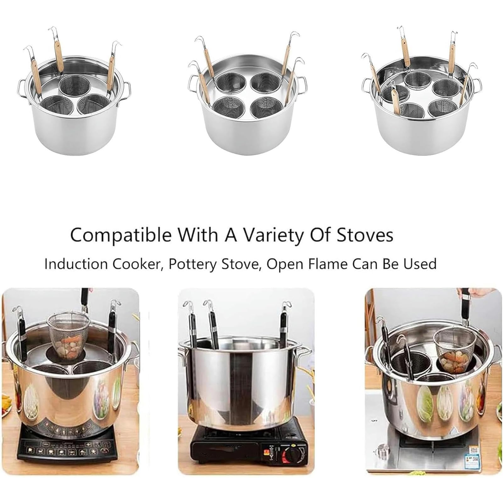 Olla para pasta, olla de fideos de acero inoxidable con divisor y colador, fácil de cocinar y drenar, caldera de fideos multifuncional para la cocina del hogar