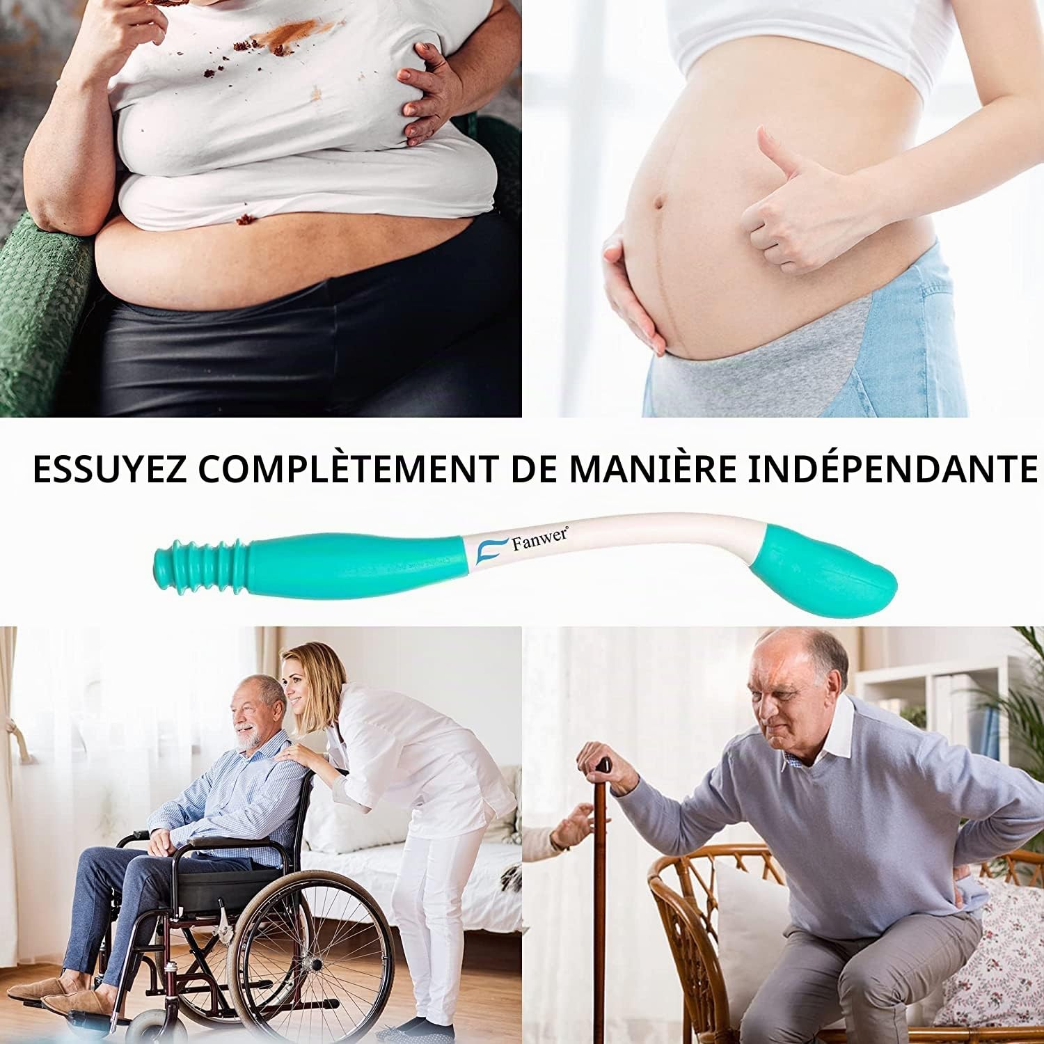 Essuie Fesse Aide aux Toilettes,Outils d'aide à Toilette Ustensile de Toilette Poignée pour Inférieurs Essuie-Glace Confortable à Longue Portée s'étend Poignées Papier Toilette