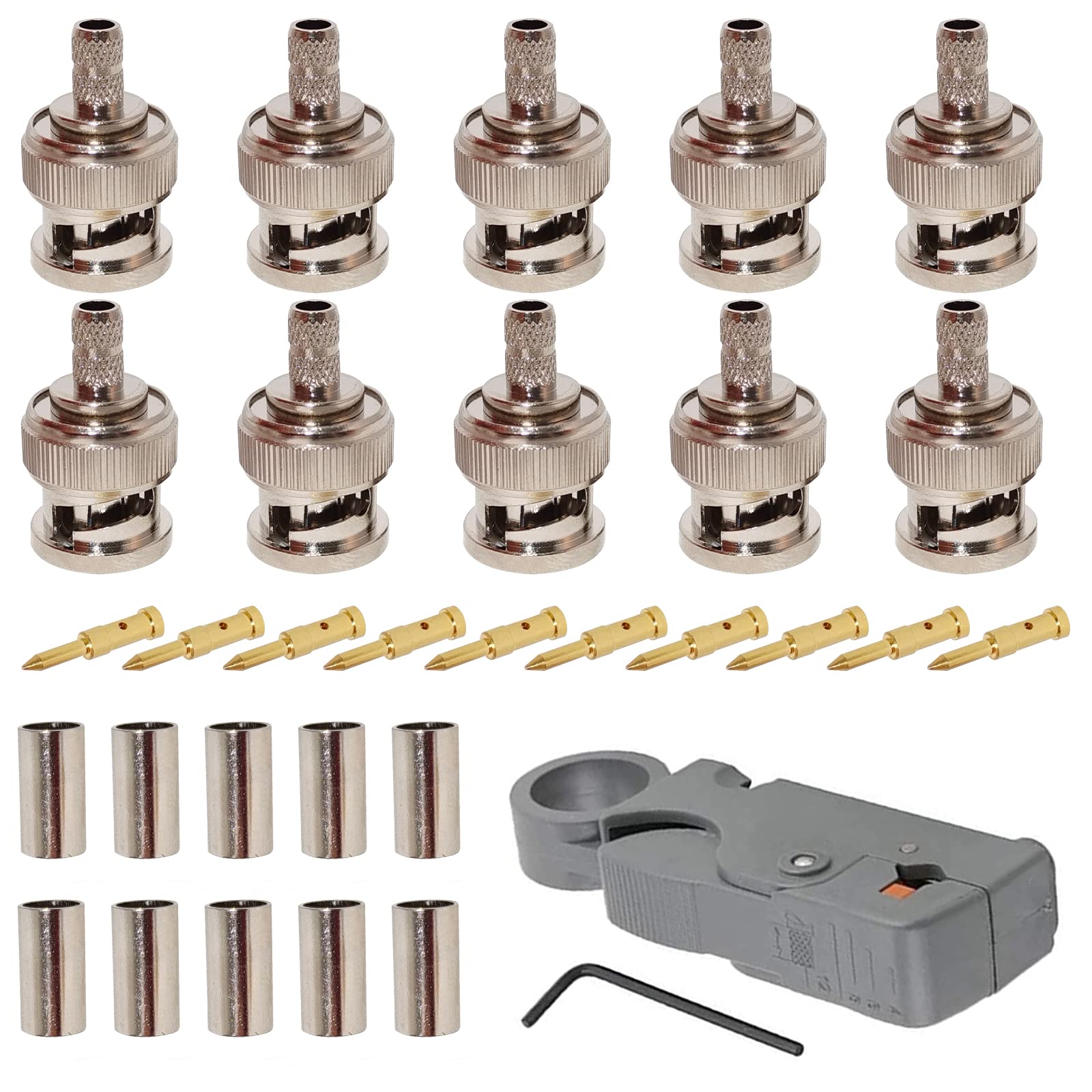 Eagles 10pcs BNC Crimp Male Connector for RG58 RG400 LMR195 and Rorary Coax.Cable Stripper for RG6, RG59/62 and RG58 Wire Stripper