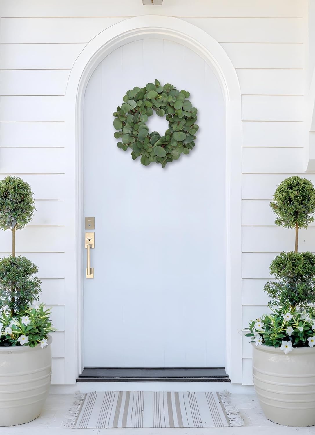 Briful 19.7'' Faux Eucalyptus Wreaths for Front Door, Year-Round Real Touch Silver Eucalyptus Artificial Wreath for Home Farmhouse Mantle Window Wall Decor - Image 5
