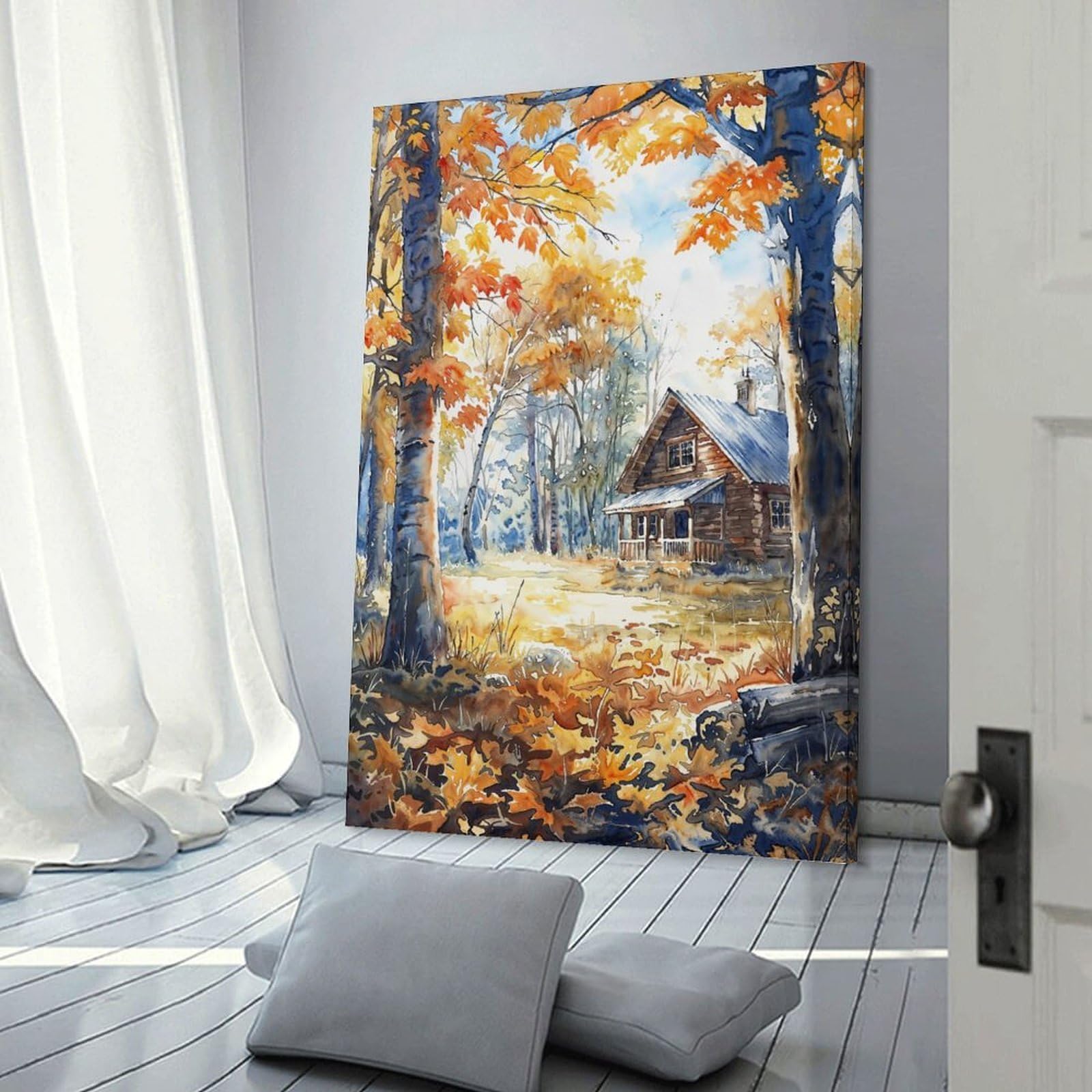 RRTYVFD Secluded Autumn Cabin Home Decoration Living Room Bedroom Canvas Wall Art 16x24inch(40x60cm)