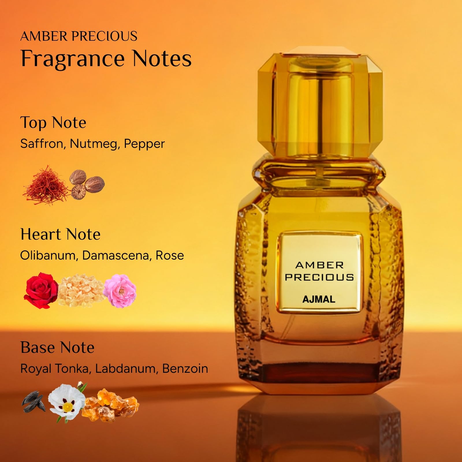 Ajmal Amber Precious Eau de Parfum 100 ml, profumo di ambra orientale, profumo di lusso di lunga durata, prodotto a Dubai, note calde, legnose e speziate, Signature Arabian Eau de Parfum