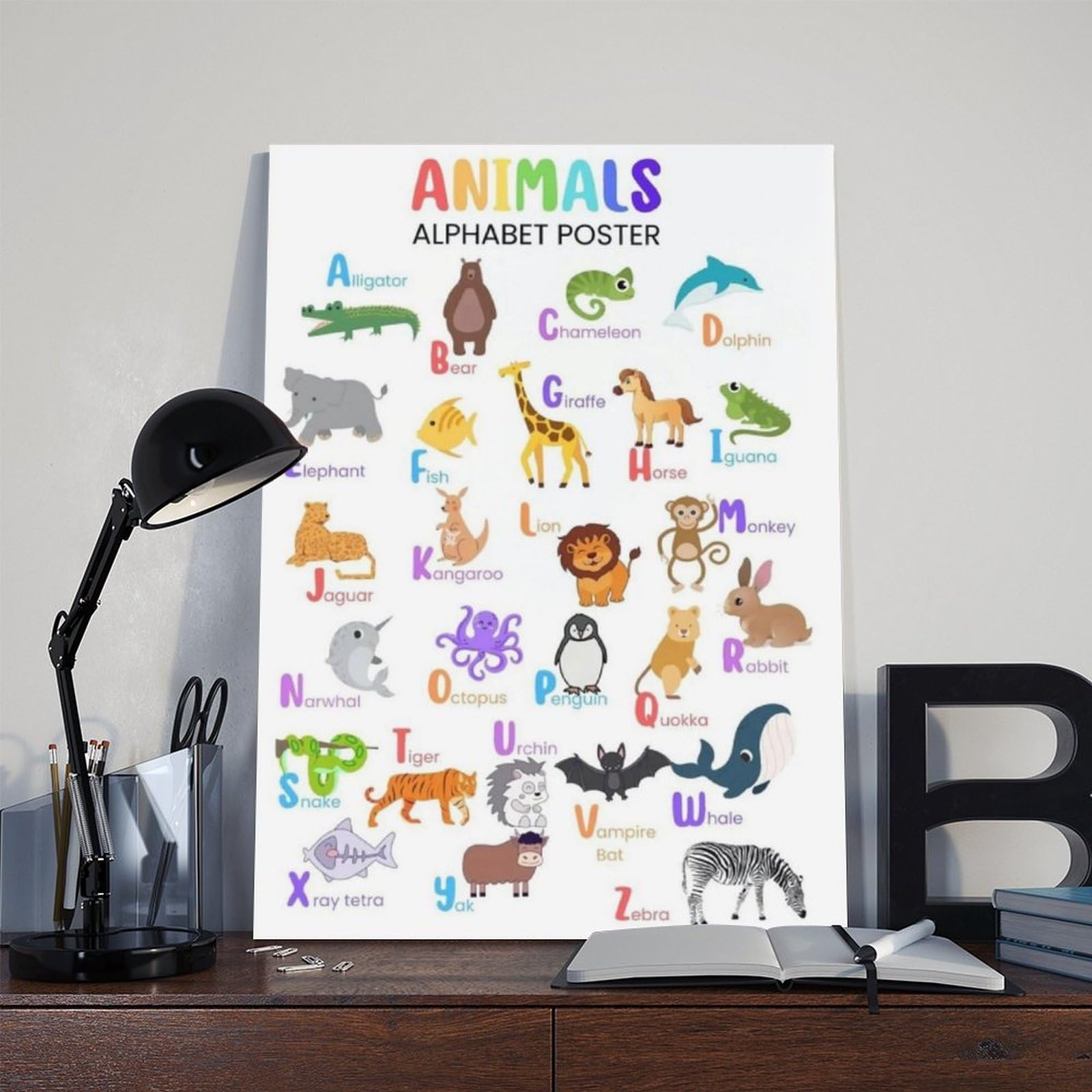 Poster sur toile avec lettres de l'alphabet et éducation - Décoration murale pour salon, chambre à coucher - 40 x 60 cm