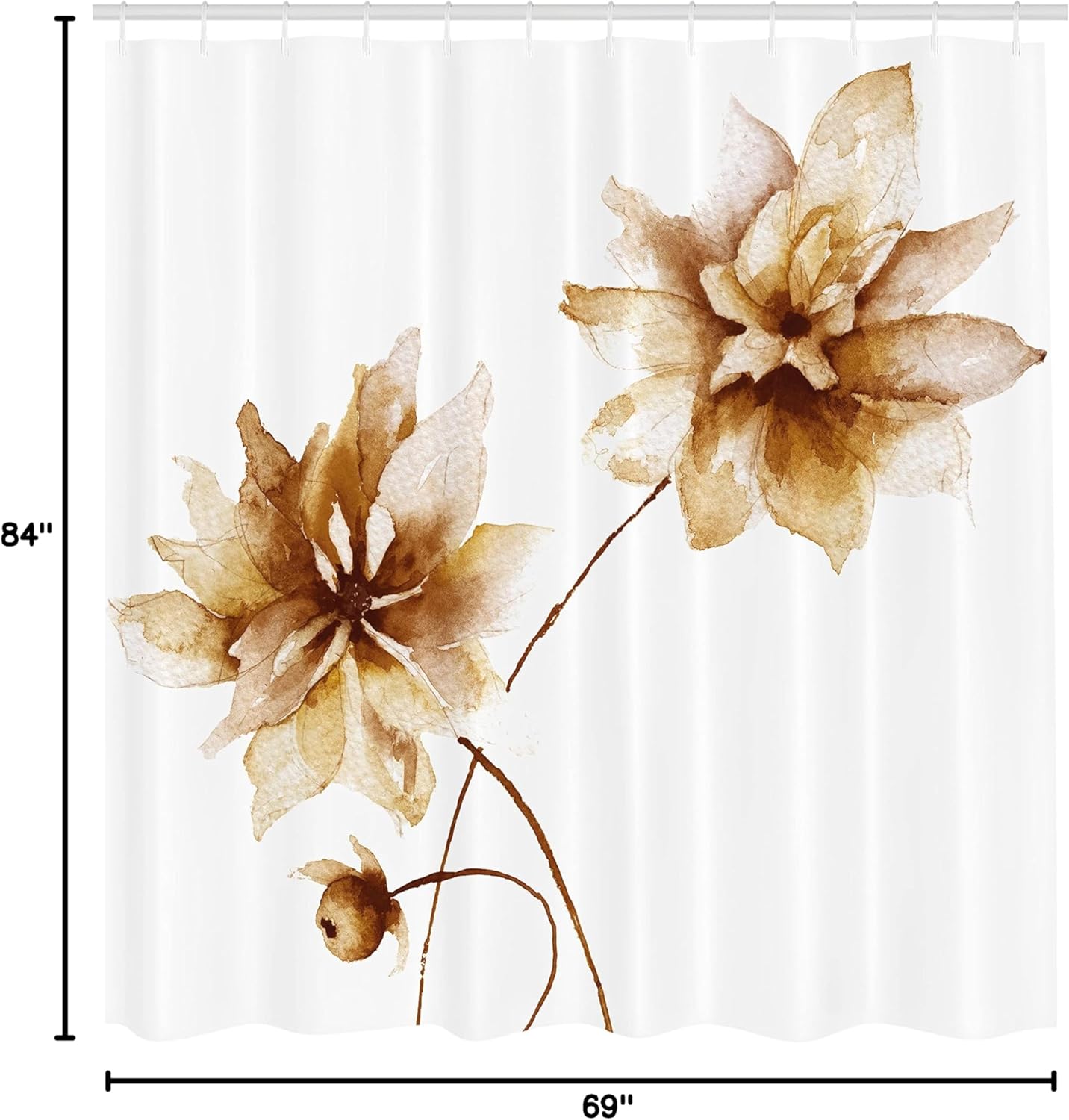 Ambesonne Watercolor Flower Shower Curtain, Flora Drawing Soft Spring Colors Retro Style Floral Artwork, Cloth Fabric Bathroom Decor Set with Hooks, 69" W x 84" L, Dark Yellow