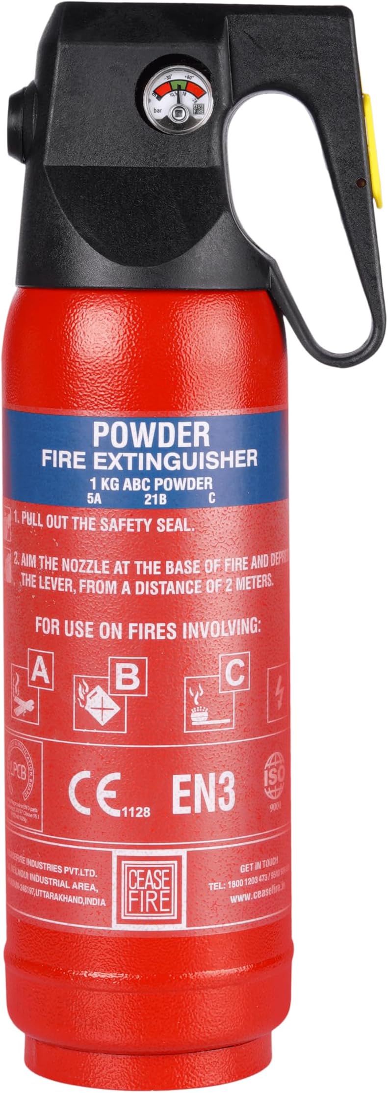 Ceasefire Powder Based Car & Home Fire Extinguisher (Red) - 1 kg