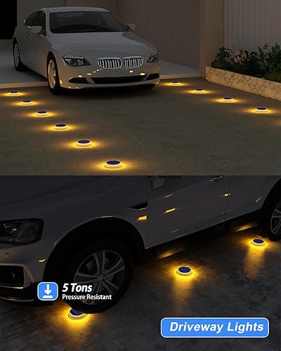 Miniatura 3 de DetarZinLED  Luces solares para escalones al aire libre resistentes al agua, paquete de 4 luces planas de color blanco cálido alimentadas por