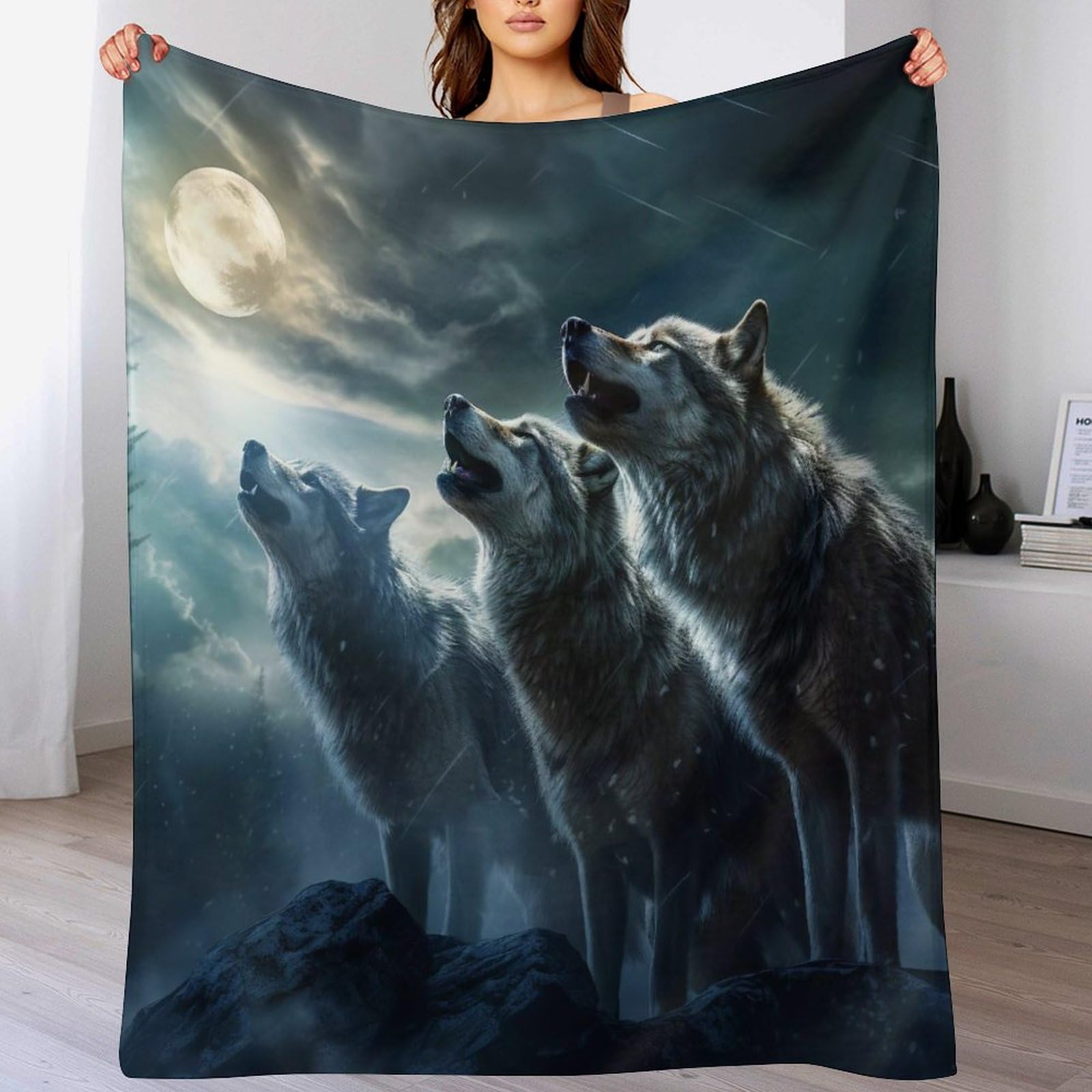 Couverture polaire loup plaid chaud en flanelle pour canapé et lit