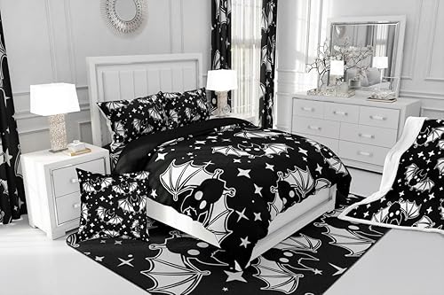 Miniatura 4 de Erosebridal Decoración de Halloween de murciélagos, juego de ropa de cama tamaño King con purpurina y estrellas y galaxia, funda de edredón para