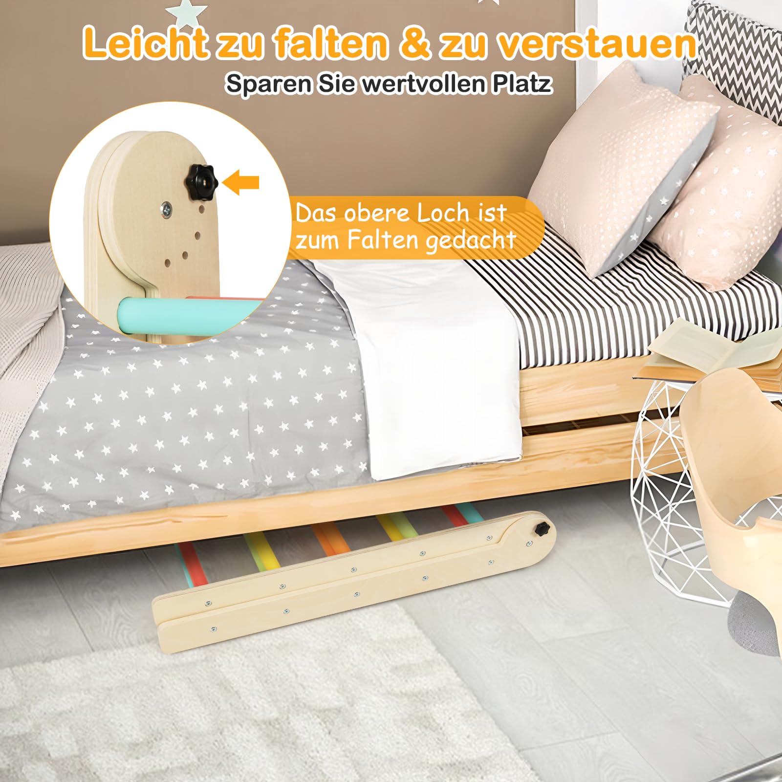COSTWAY Kletterdreieck mit Rutsche, Sprossendreieck Holz klappbar & höhenverstellbar, inkl. doppelseitige Rampe, zum Klettern & Rutschen, Klettergerüst Indoor ab 1 Jahr (Bunt)