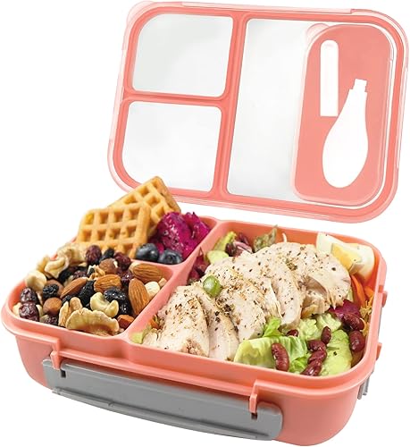 FITHOME Lonchera Bento a prueba de fugas con compartimentos y tenedor incluidos, lonchera reutilizable duradera para adultos, tamaño perfecto para