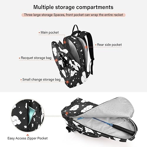 Miniatura 5 de Unisex Tennis Bag Waterproof Cartoon Happy White Cloud Black Sports Tennis Badminton Bag Case for Women Men raquetas Denis para principiantes