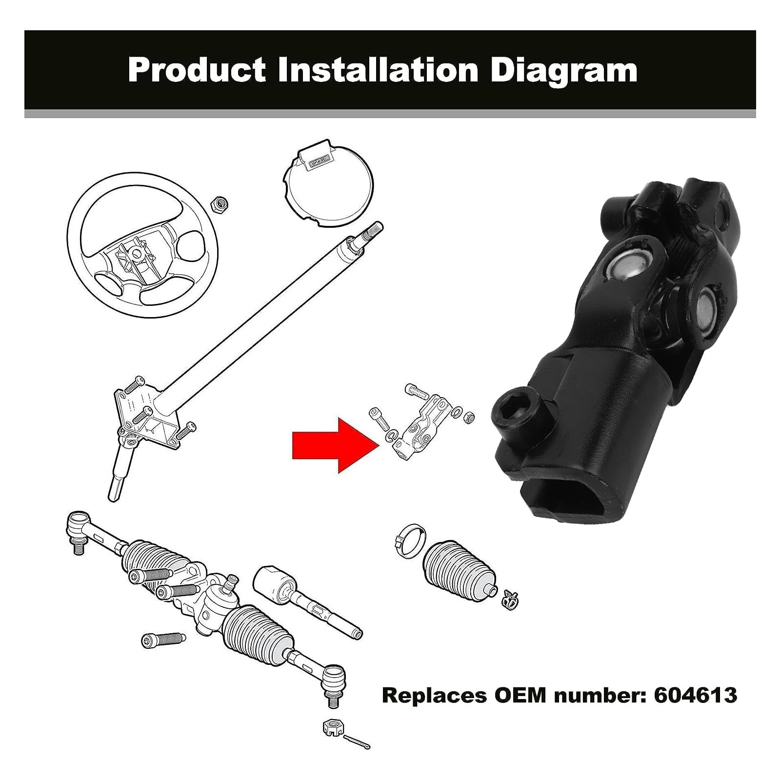 Cuifati Asamblea de Yugo de Dirección, Assy de Yugo de Dirección Fácil de Usar 604613 Rugged para Carritos de RXV