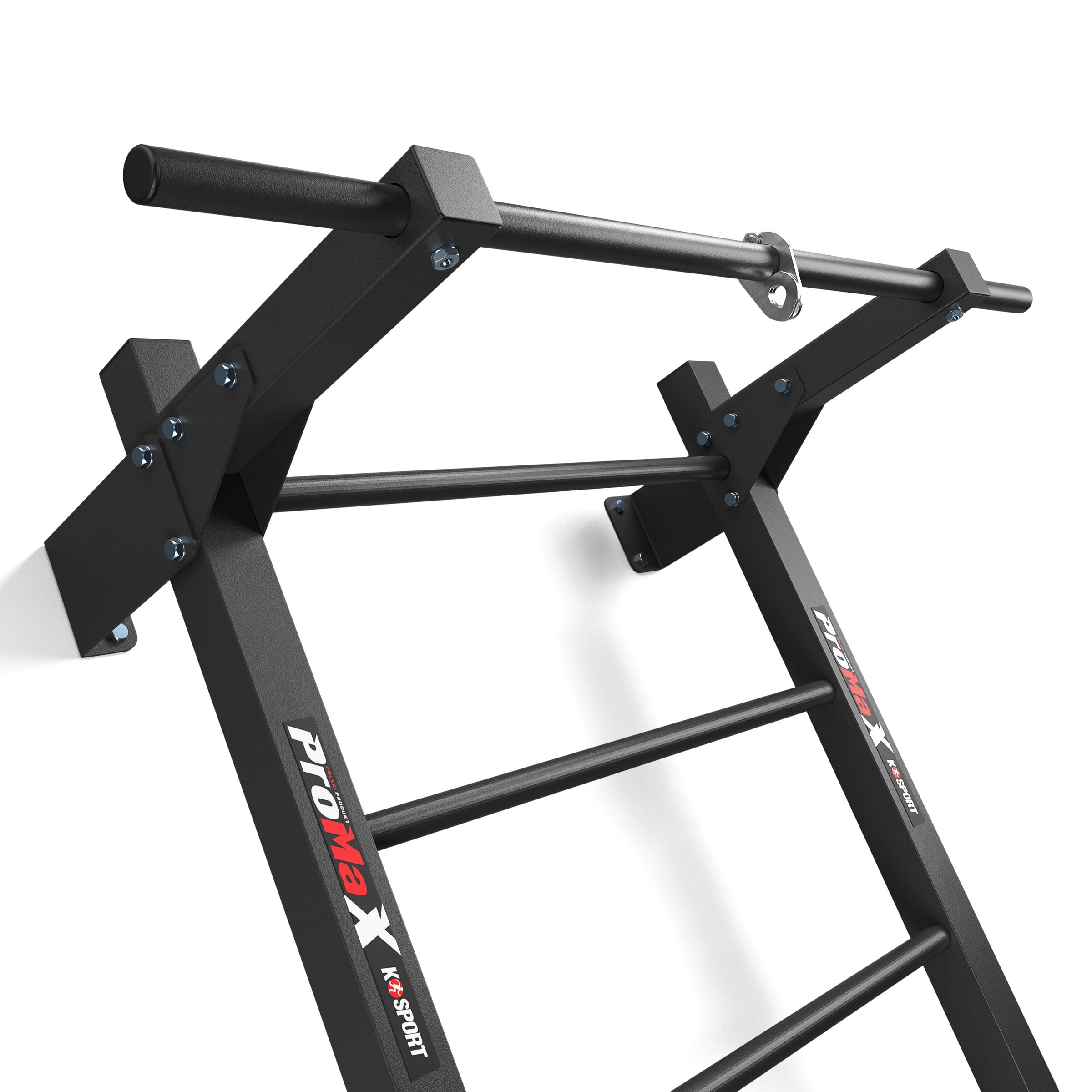 K-Sport: Pared de escalada con 8 peldaños, soporta hasta 250 kg, pared con barra de dominadas, pared de escalada de metal para montaje en pared para adultos y niños, incluye libro electrónico (idioma