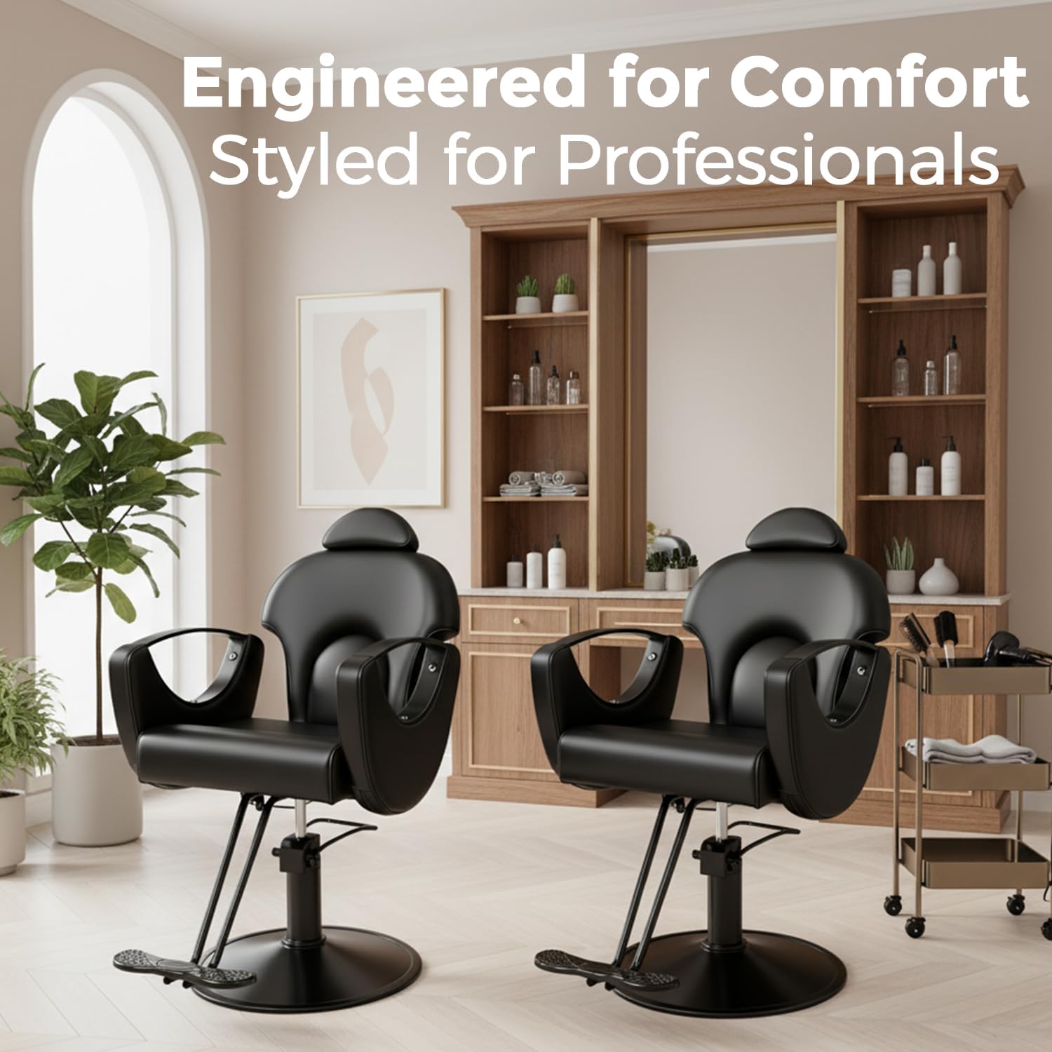 Salon Barber Chair, Reclining Salon Chairs for Hair Stylist, Hair Stylist Chair Heavy Duty Hydraulic Pump, 360 Swivel Styling Braiding Hairdresser Chair for Home Barbershop, All Matte Black