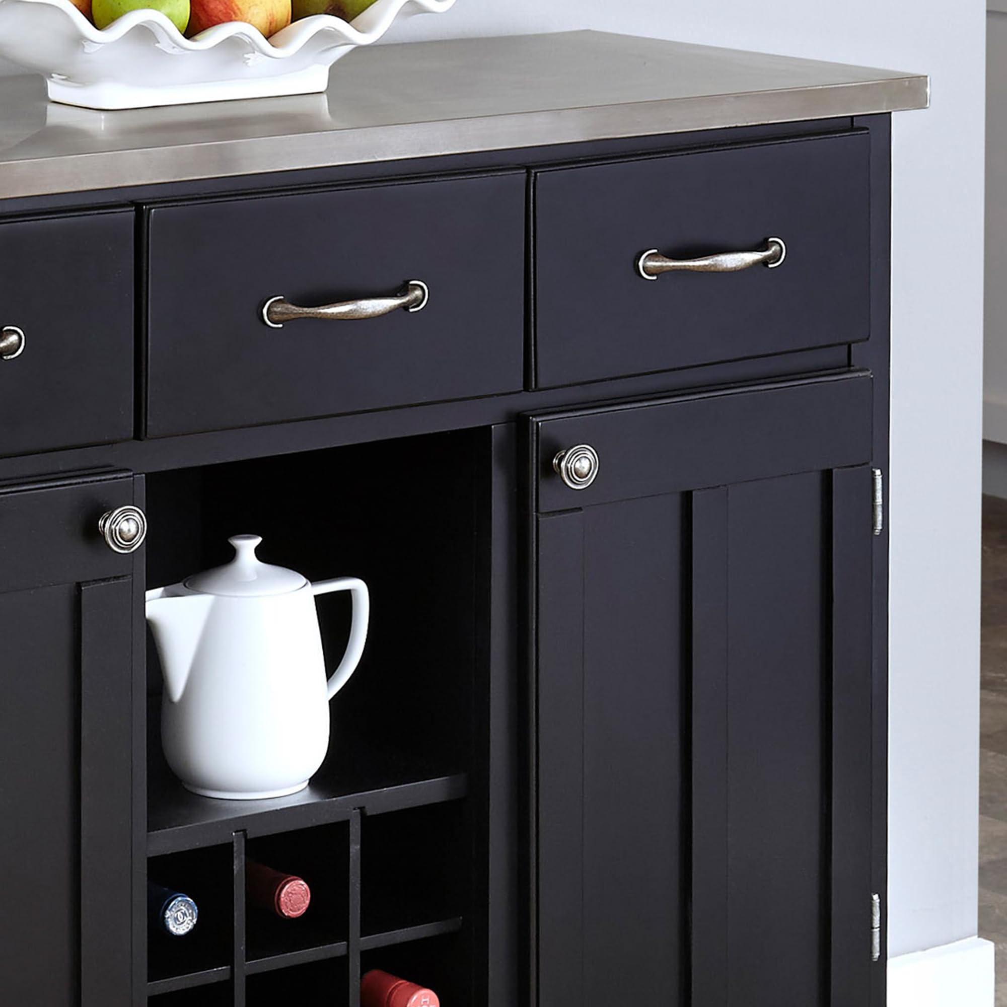 Credenza/Servier Buffet Homestyles Con Vetrine E Cassetti – Colore Nero, Legno Duro Asiatico – Per Sala Da Pranzo E Cucina