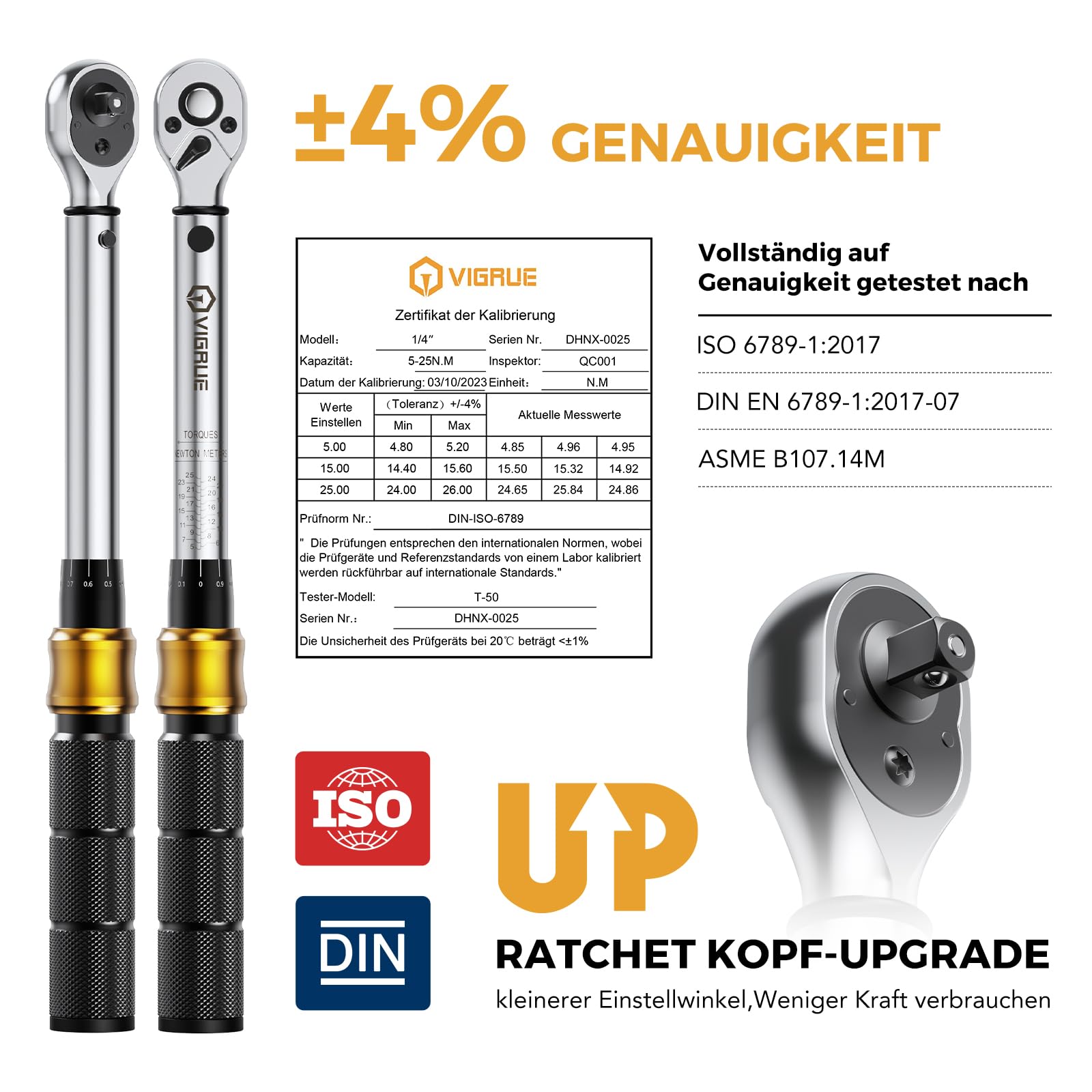 VIGRUE Drehmomentschlüssel Fahrrad, 1/4 Zoll Drehmomentschlüssel 5-25