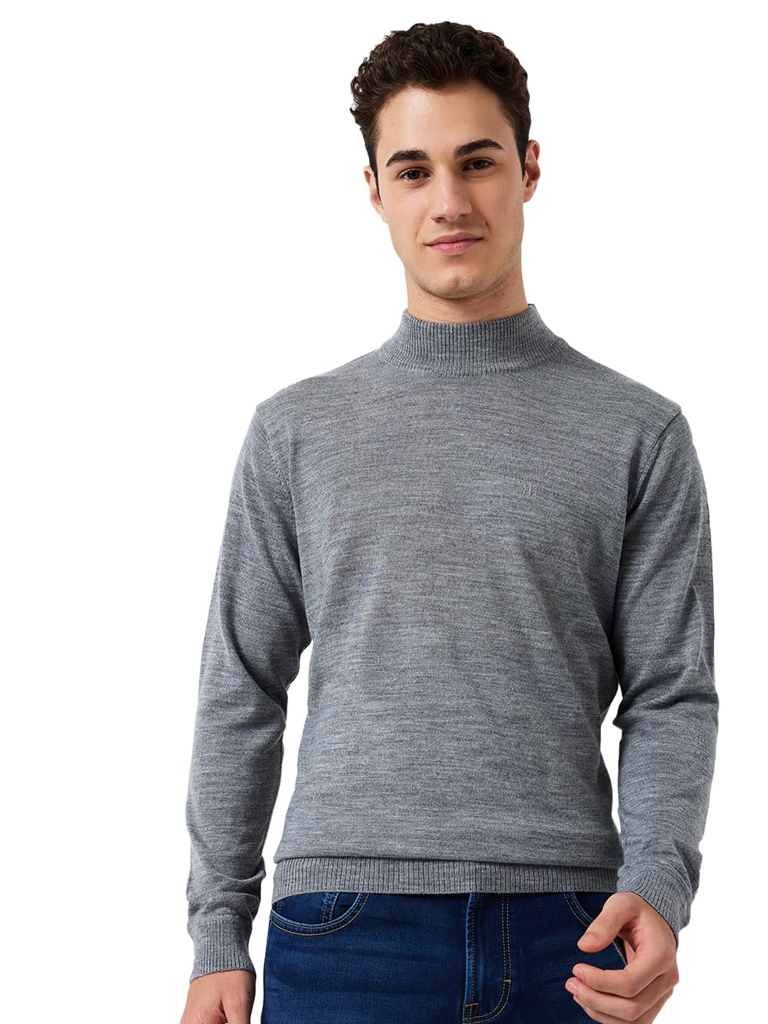raymond Men Contemporary Fit Solid Pattern Merino Wool Acrylic Blend Turtle Neck Full Sleeve Casual Winter Wear Grey-picture-31