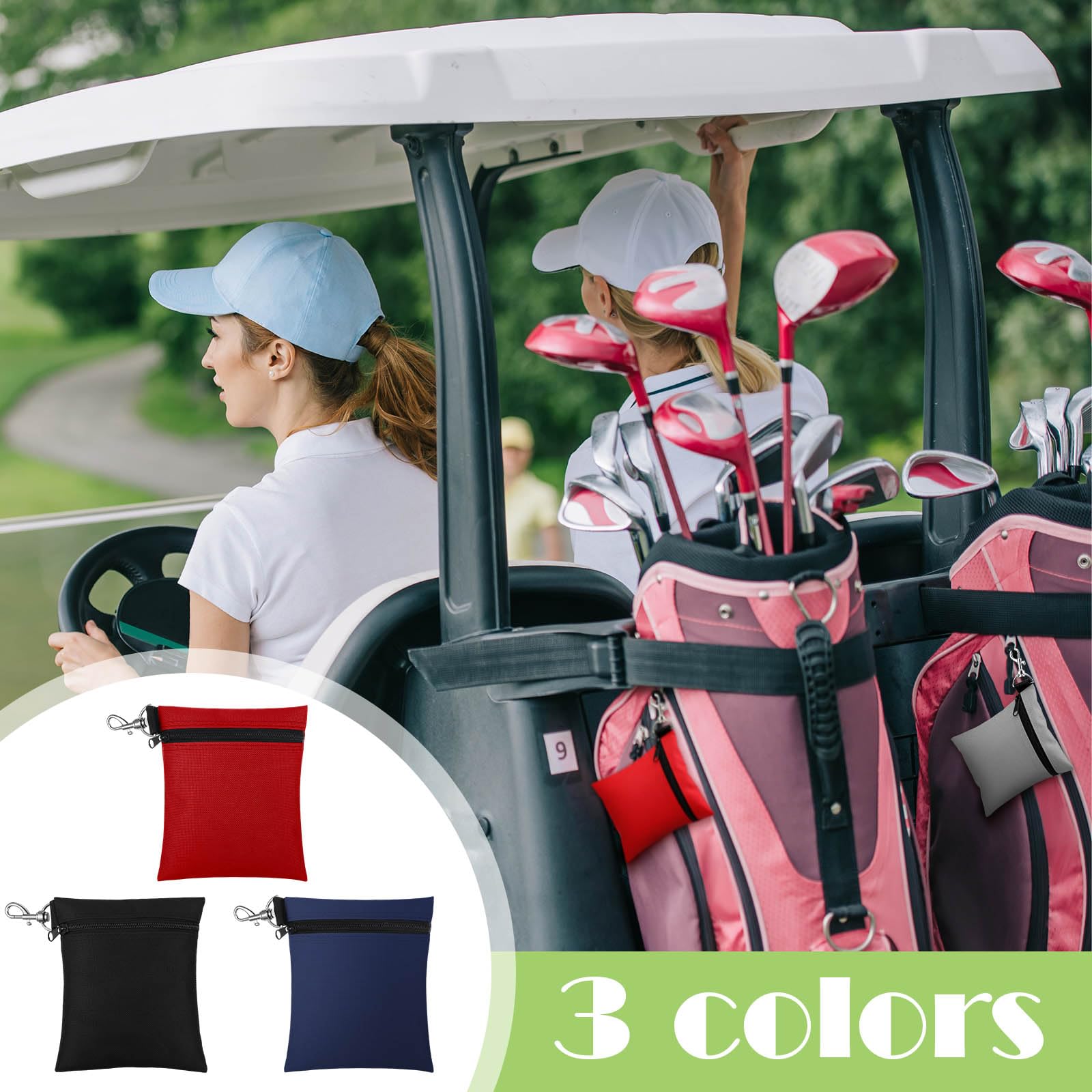 Shappy 3 bolsas de golf de 6.69 x 5.51 pulgadas con cierre de clip de bola, soporte de camiseta con clip de mosquetón de metal, bolsa de accesorios para hombres y mujeres (color mezclado)