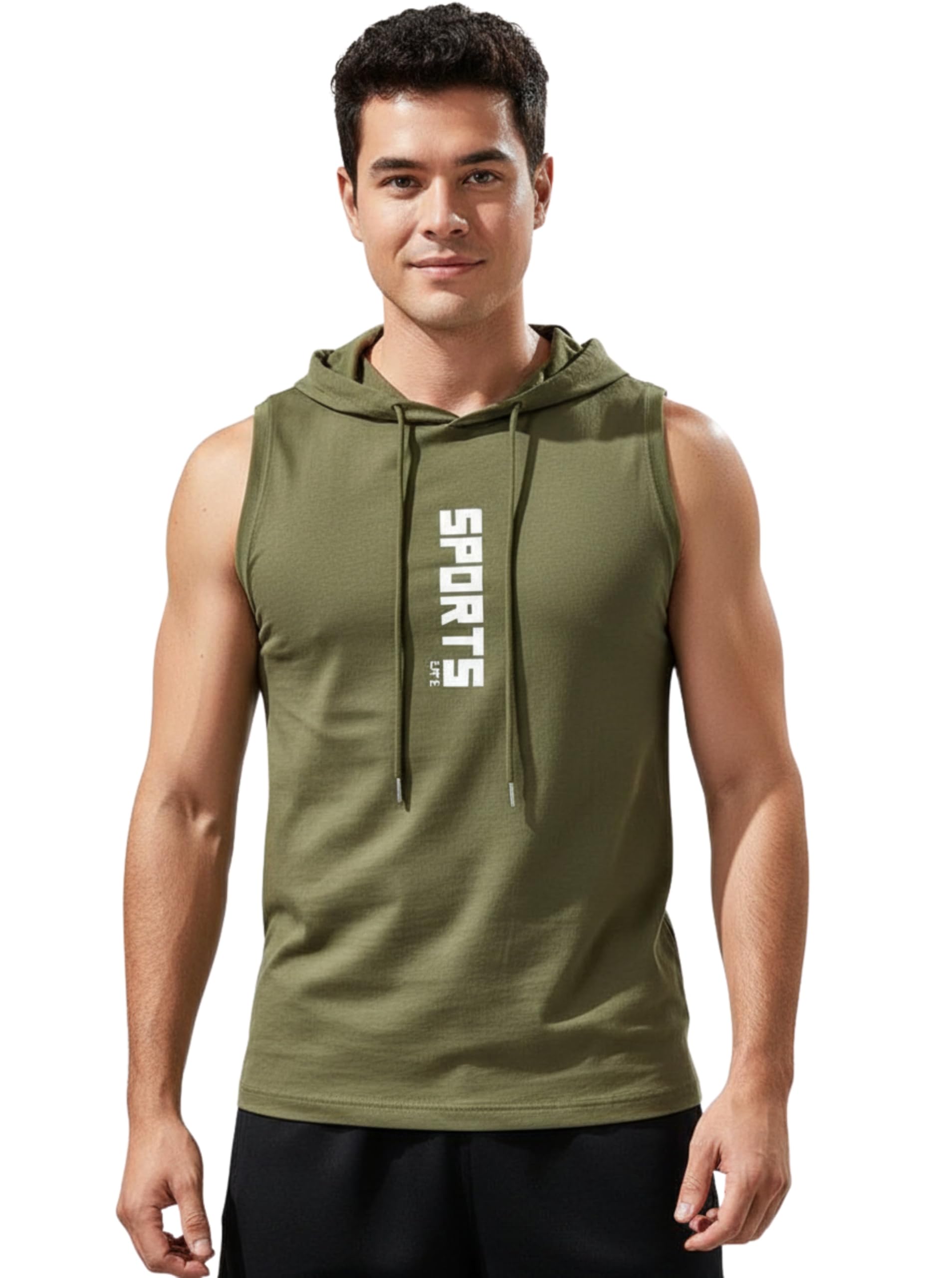 Men's Sleeveless Hooded T-Shirt, Sports Life Graphic Print, Workout Gym Tank Top-picture-56