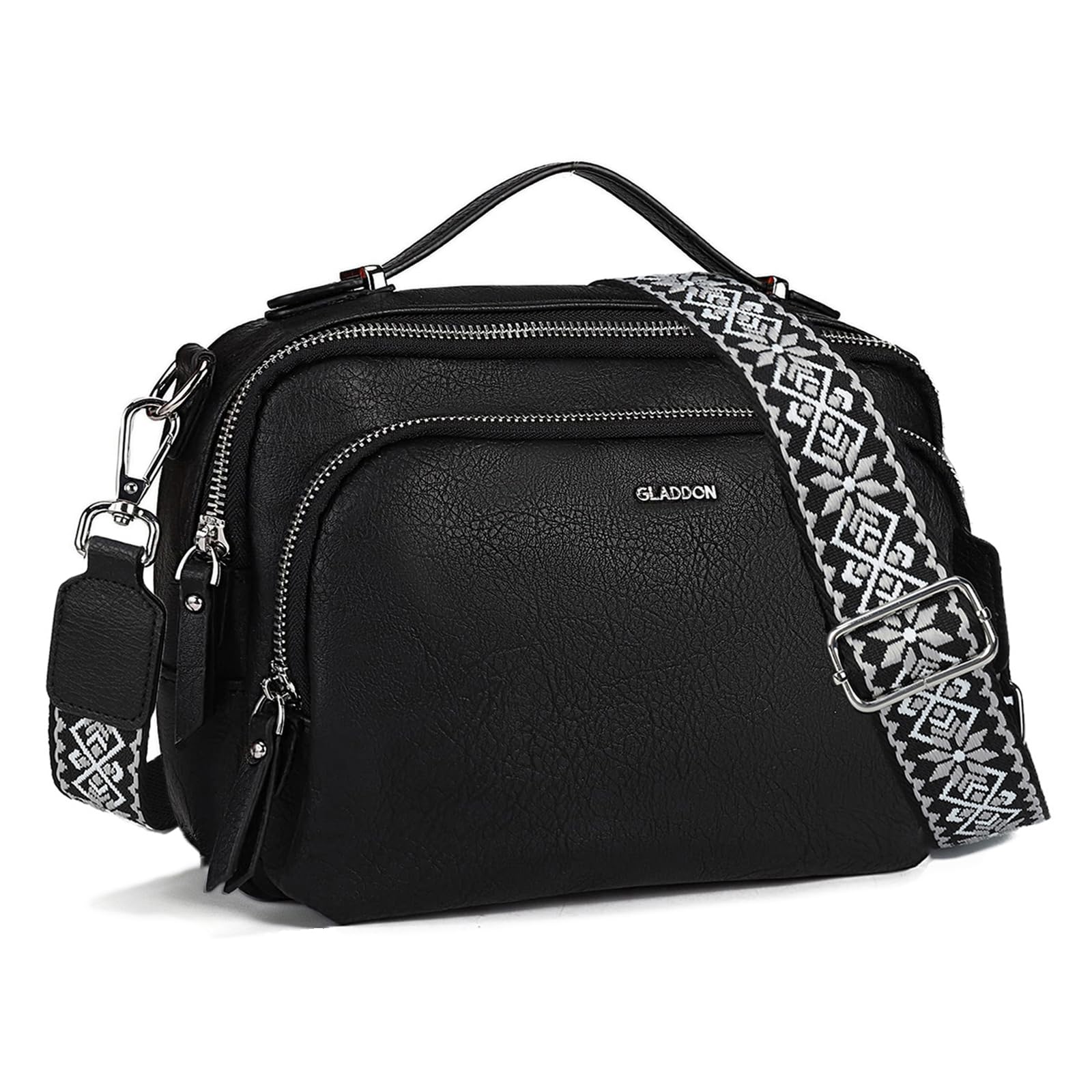 Gladdon Piccola Borsa a Tracolla Donna, Crossbody Bag con 3 Scomparti Capienti, Borsa Mano PU Pelle Sintetica, Borsetta Moda Borse Spalla con Tracolla Regolabile e Rimovibile…Nero