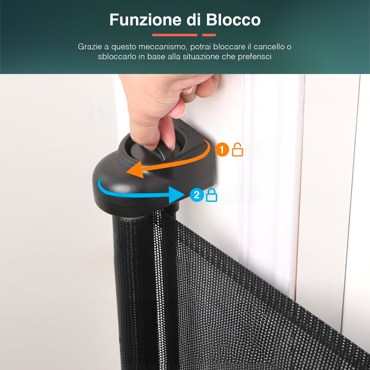 Cancello di Sicurezza per Bambini e Animali Estendibile - Cancelletto Ideale per Scale e Porte, Meccanismo di Blocco Facile, Montaggio a Vite, in ABS e PVC, 130x88 cm, Nero