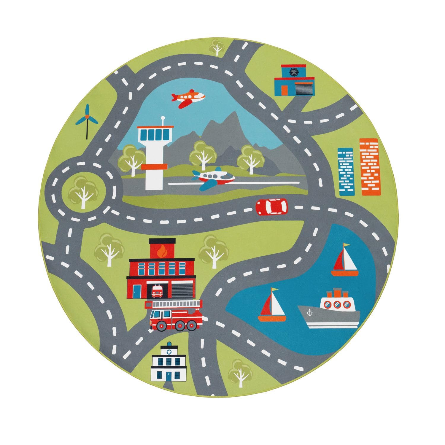 TT Home Tapis pour Enfants, Tapis de Jeu pour Chambres d'enfants, avec Motif de Rue, en Vert, Dimension:Ø 200 cm Rond
