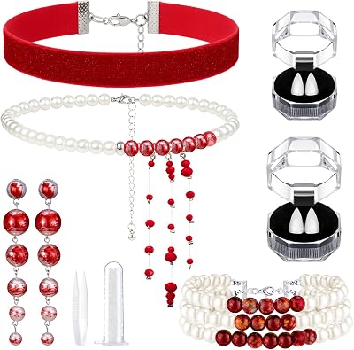 6 Pcs Halloween Vampire Costume Accessories Drip Blood Jewelry Set