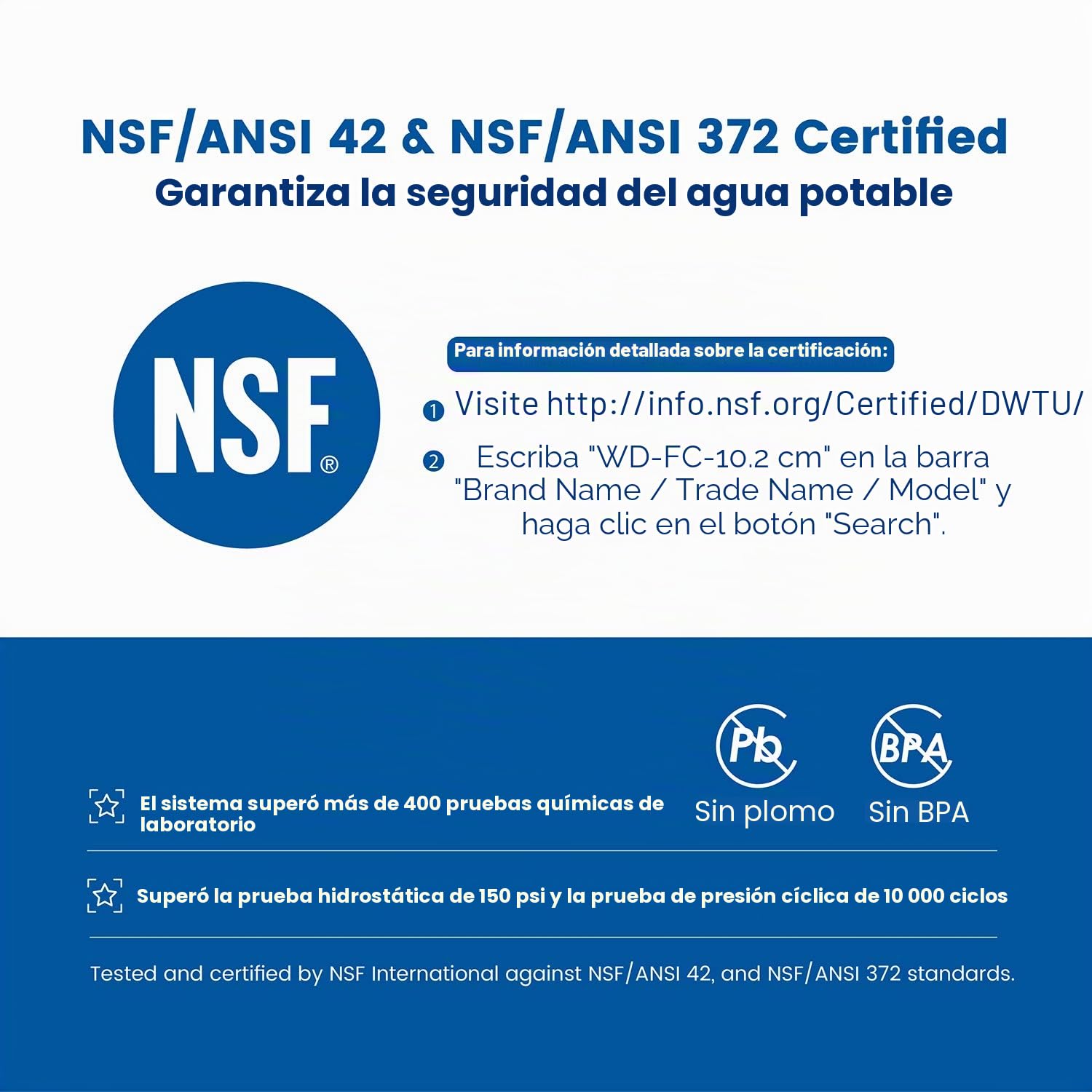 Waterdrop WD-FC-04 NSF Certificada Filtro de Agua Para Grifo con Material Ultra Adsortivo, Elimina Cloro, Plomo, Harina y Más, Compatible con Grifos Estándar (1 Filtro Incluido)