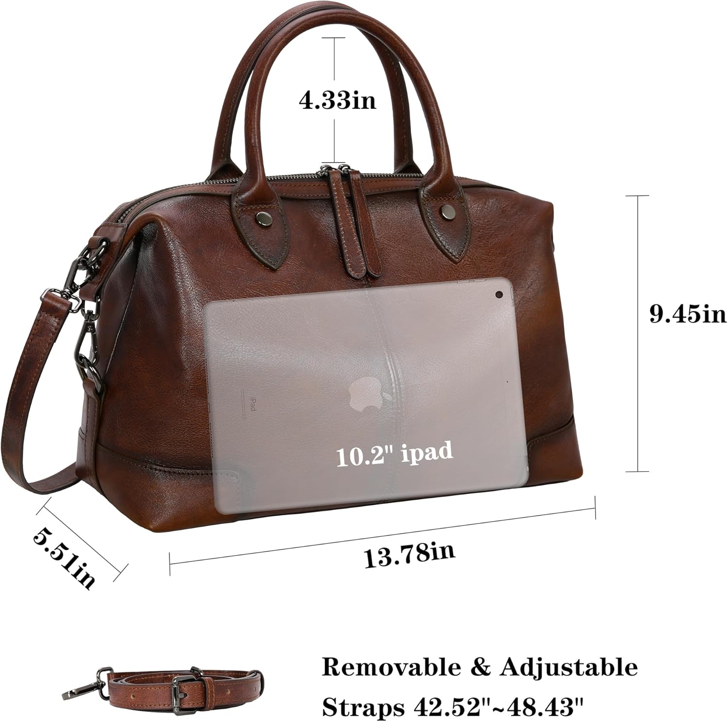 HESHE Genuine Leather Satchel Tote Bag for Women Leather Purse Large Capacity Top Handle Handbag Vintage Doctor Bag - Image 4