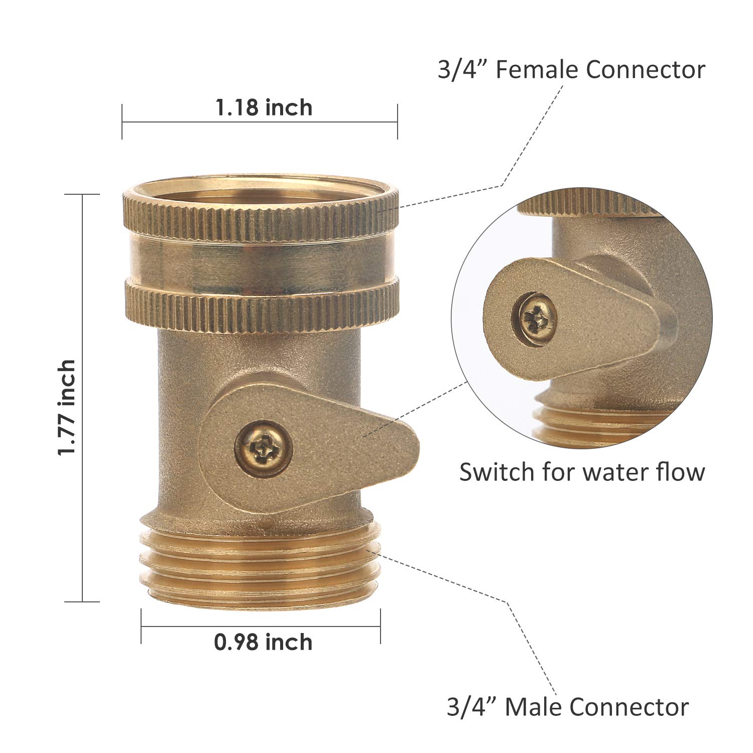 STYDDI Garden Hose Inline Shut Off Valve, Solid Brass Hose ShutOff