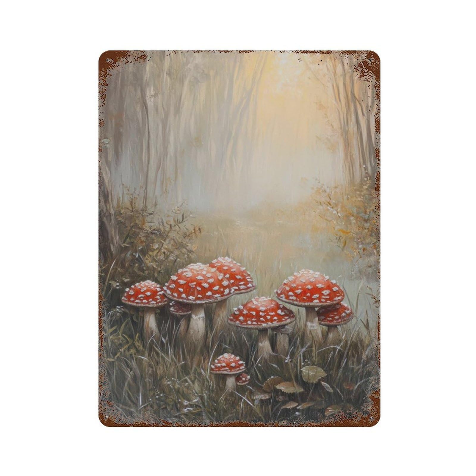 xiaoxiaoshen Toadstools in Misty Field Cottagecore Decor Whimsical Woodland Vintage Nature Wall Decor Art Metal Tin Poster Modern Home Decor Art Home Bar Shop Decorations Vintage Sign 40x30cm
